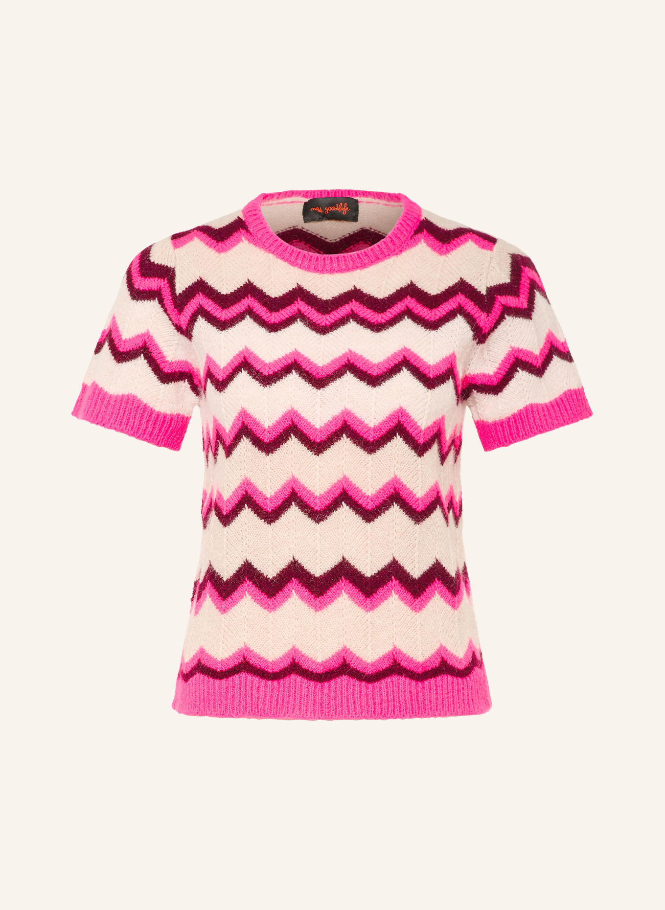 miss goodlife Knit shirt: BEIGE / NEON PINK / DARK RED
