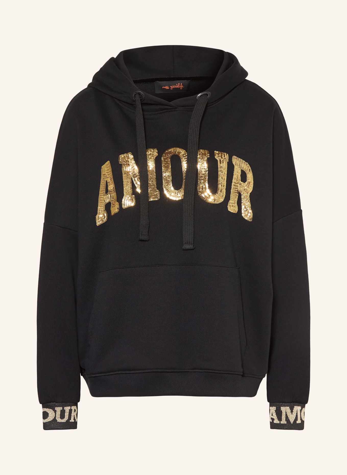 miss goodlife Oversized hoodie with sequins: BLACK / GOLD