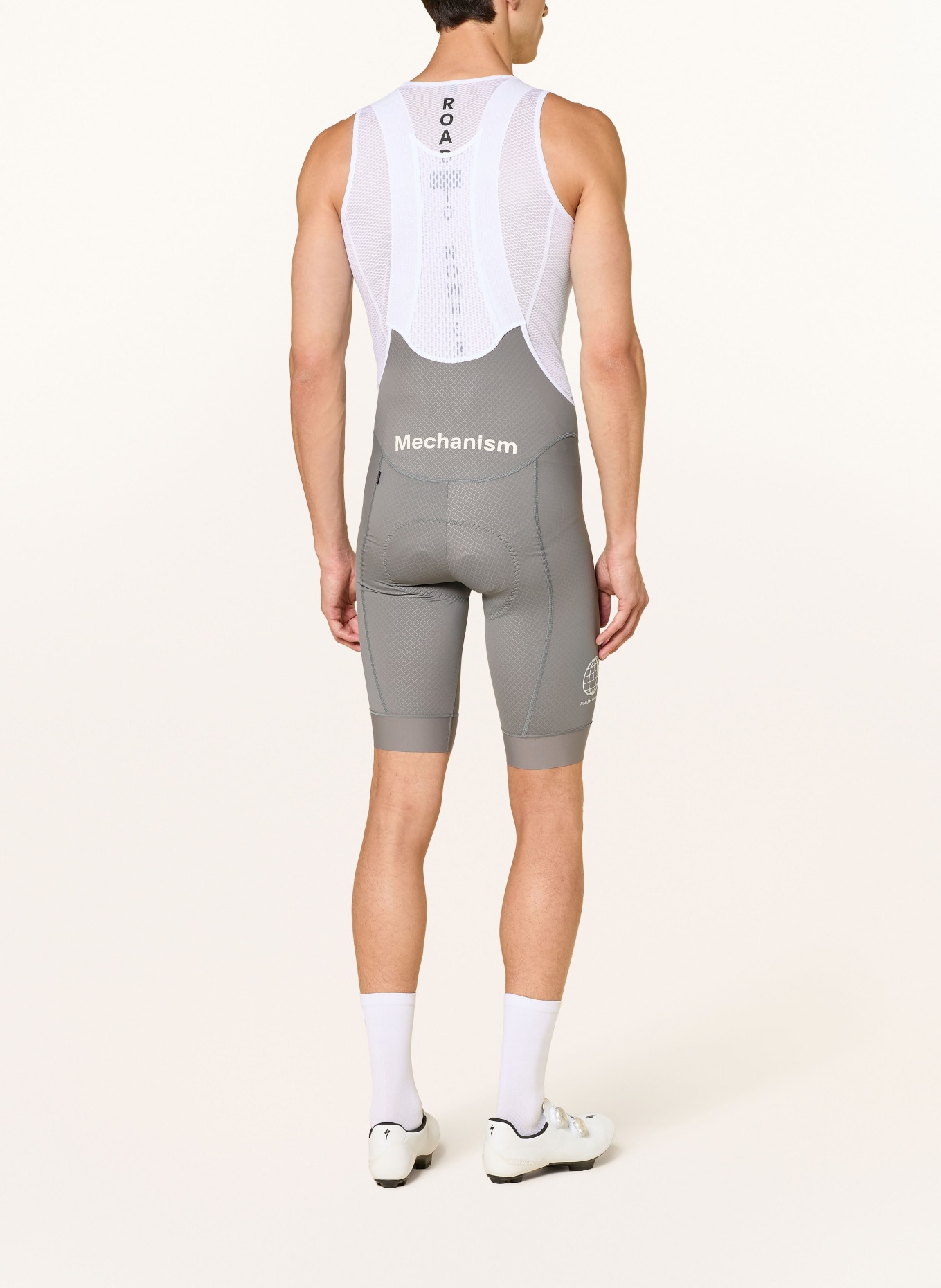 PAS NORMAL STUDIOS Cuissard de vélo MECHANISM LOGO avec bretelles et insert rembourré: TAUPE / BLANC