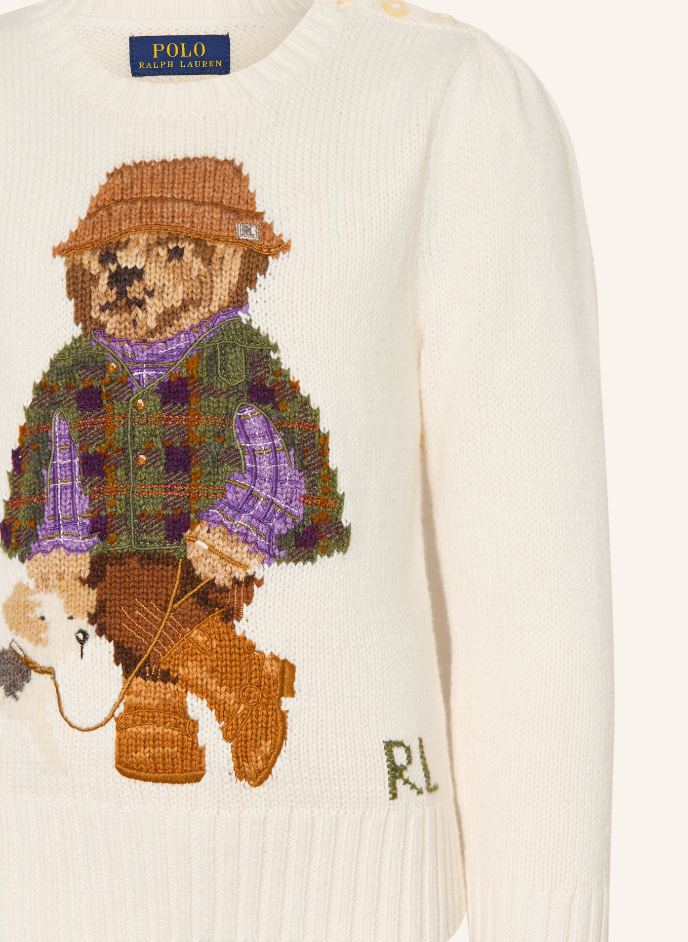 POLO RALPH LAUREN Sweater: WHITE / BROWN / OLIVE