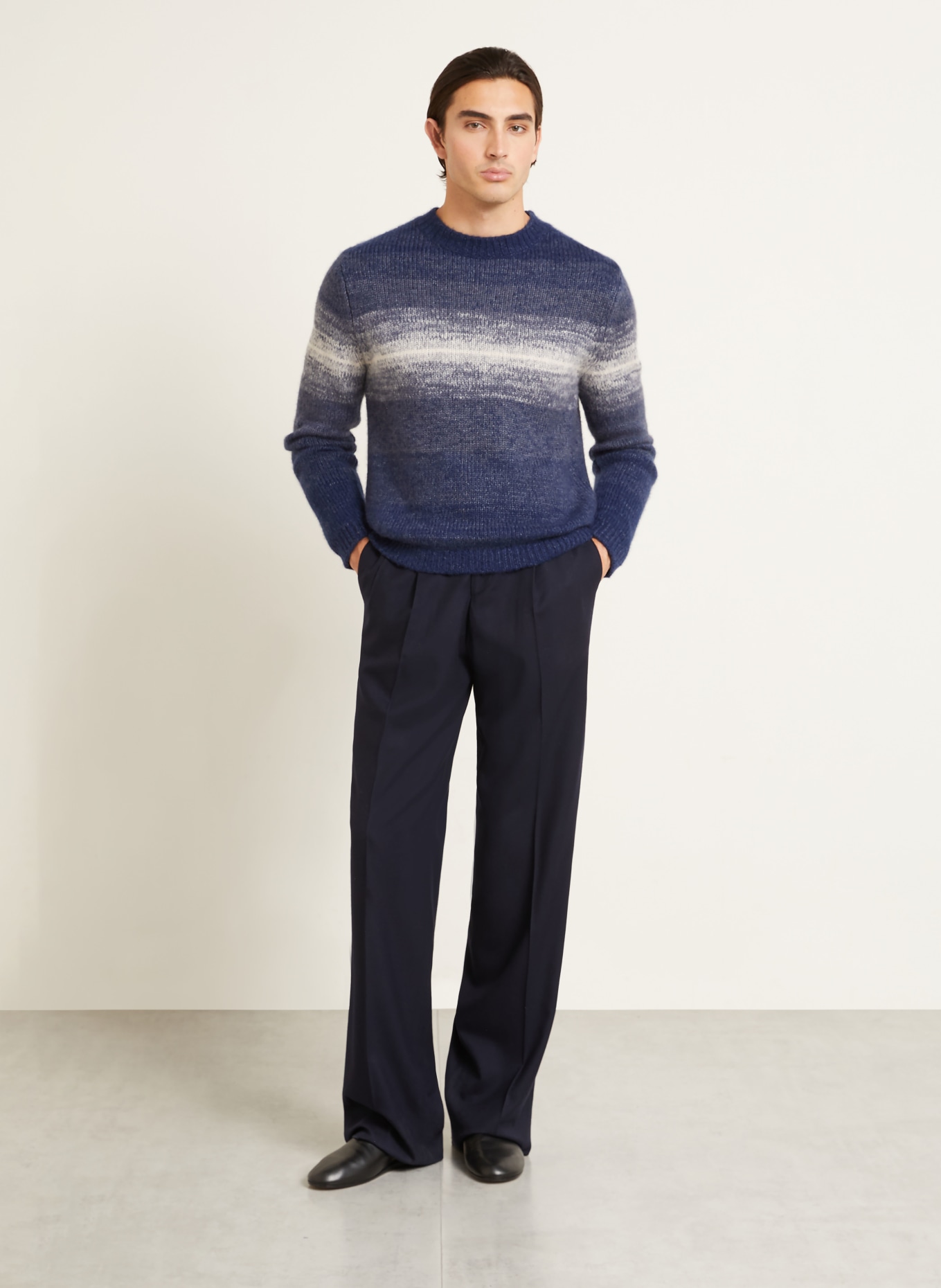 IRIS von ARNIM Pull FELTON en cachemire: BLEU FONCÉ / GRIS CLAIR / GRIS