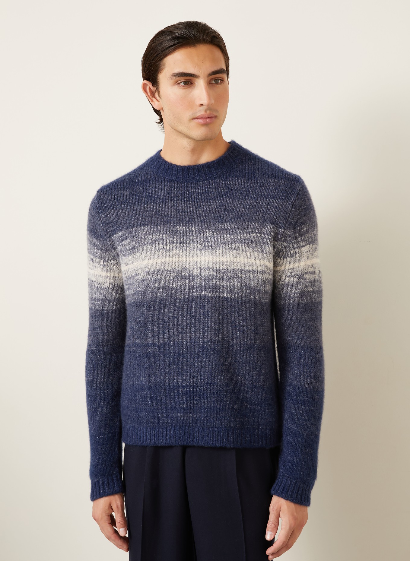 IRIS von ARNIM Pull FELTON en cachemire: BLEU FONCÉ / GRIS CLAIR / GRIS