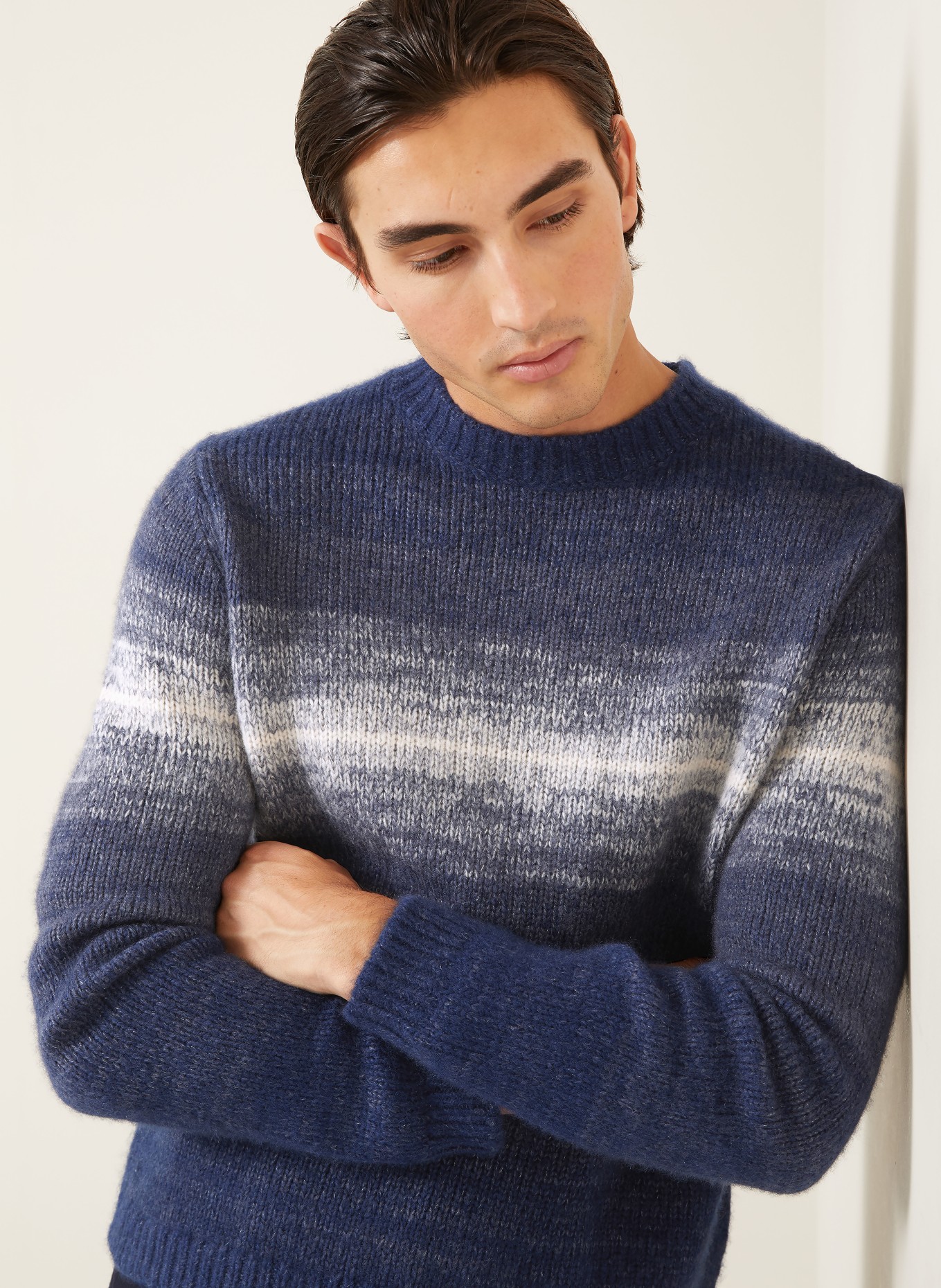 IRIS von ARNIM Pull FELTON en cachemire: BLEU FONCÉ / GRIS CLAIR / GRIS