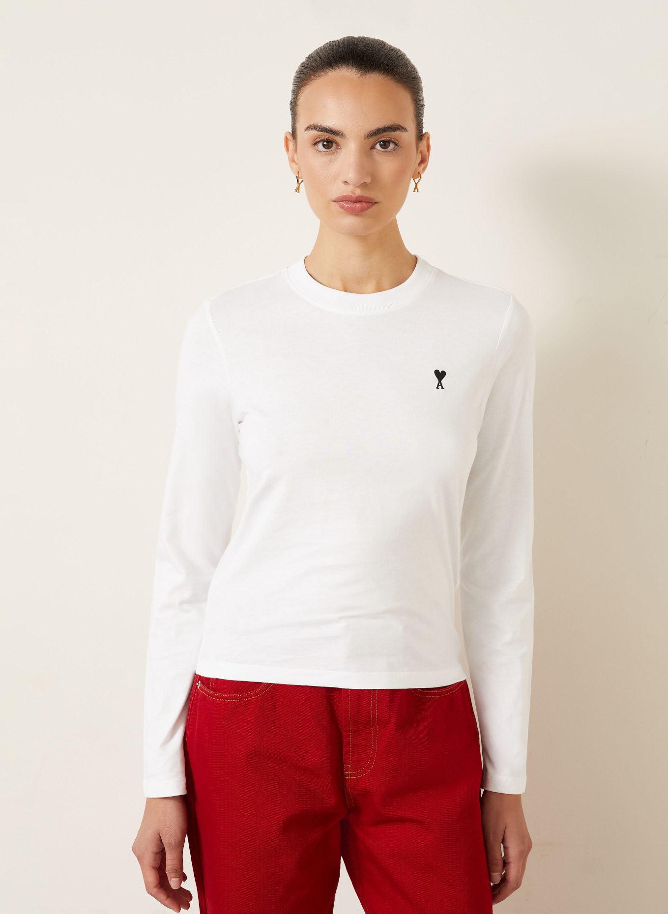 AMI PARIS Longsleeve: WIT / ZWART