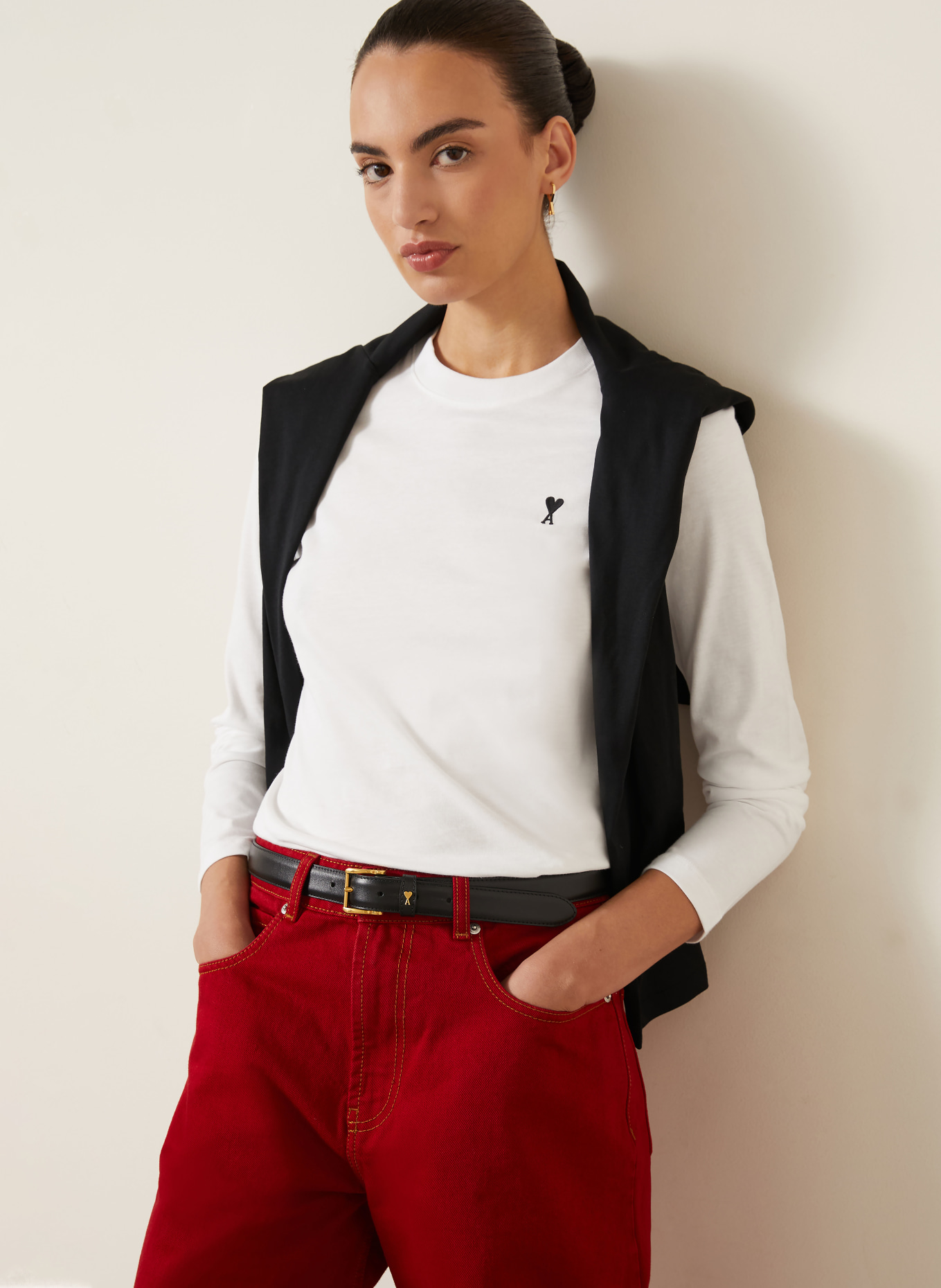 AMI PARIS Longsleeve: WIT / ZWART