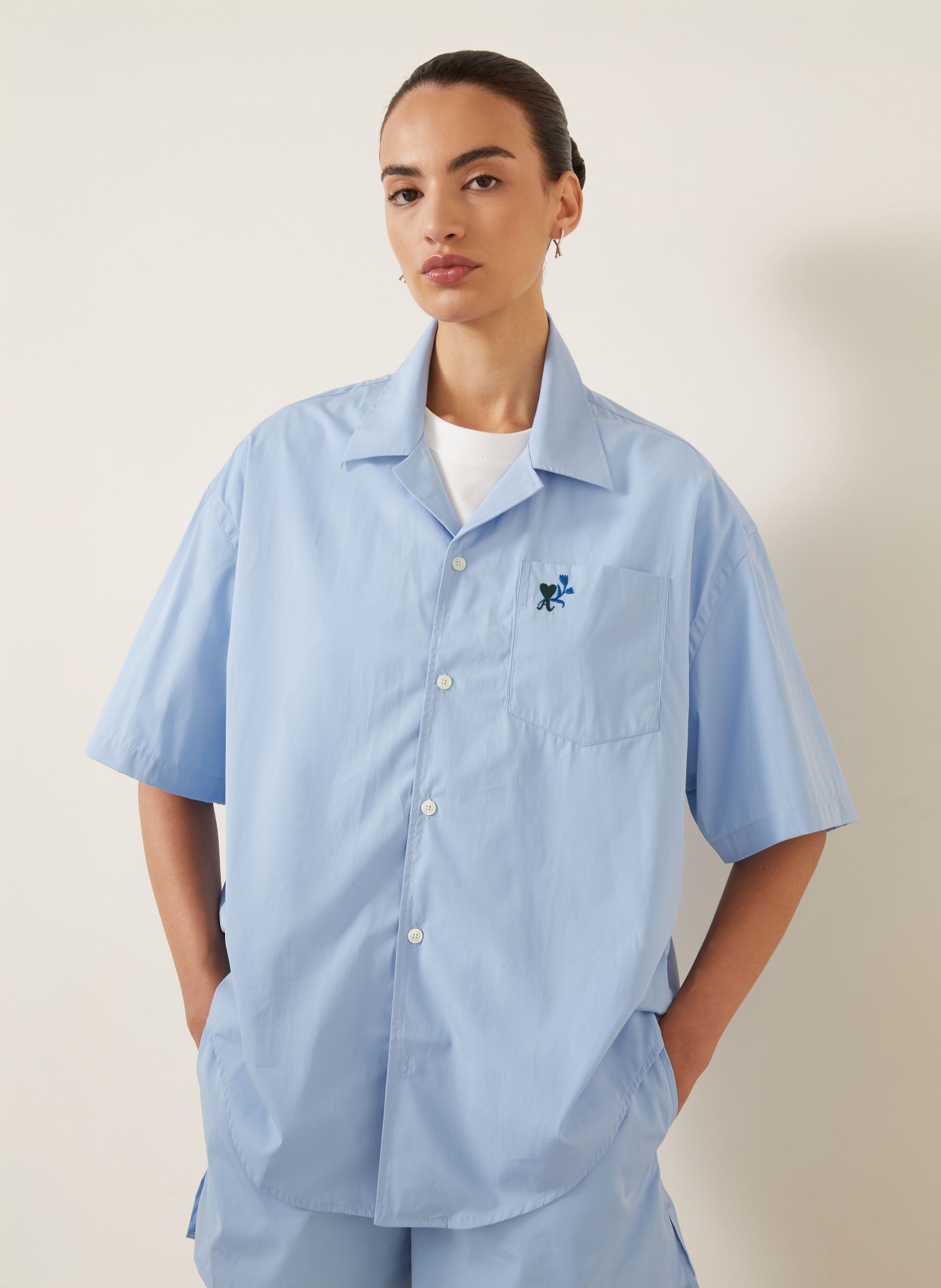 AMI PARIS Blouse: LIGHT BLUE / DARK GREEN / DARK BLUE