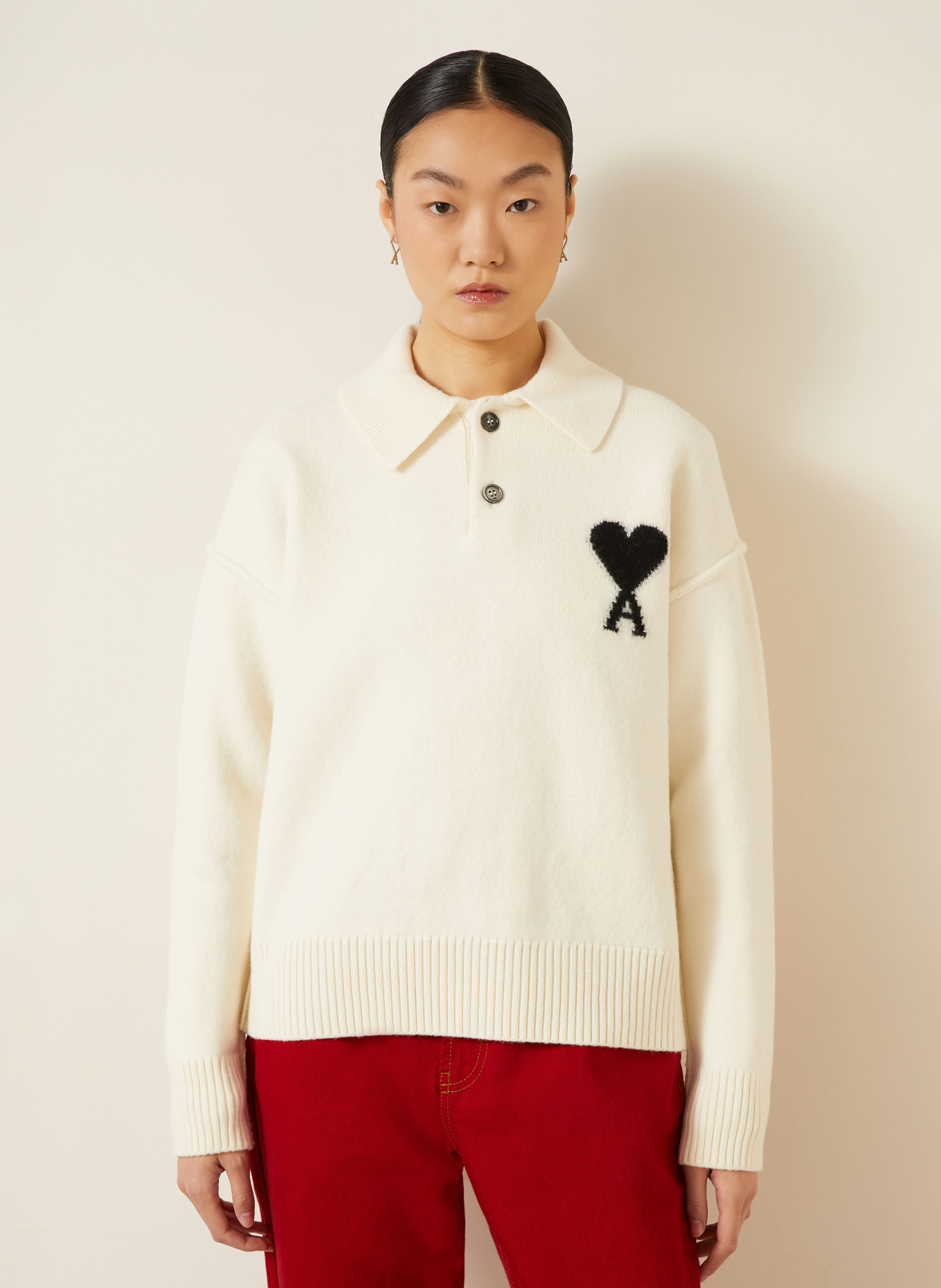 AMI PARIS Pullover: ECRU / SCHWARZ