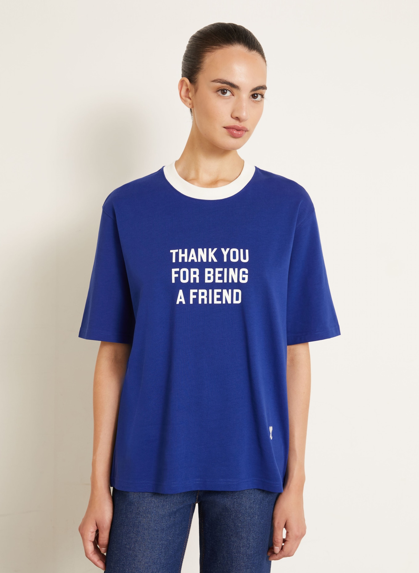 AMI PARIS T-shirt: BLAUW / WIT