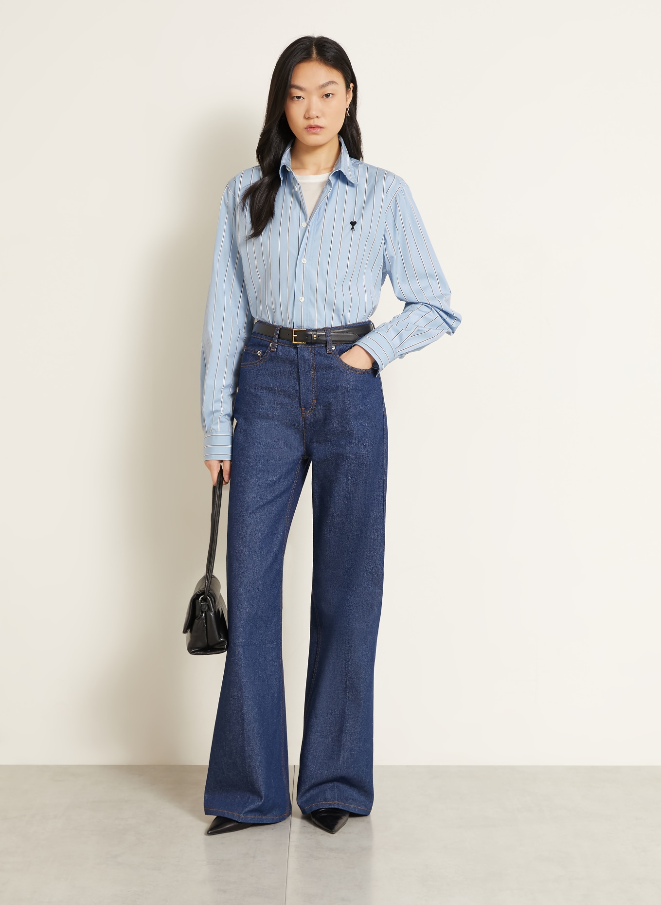 AMI PARIS Chemisier: BLEU CLAIR / BLANC / NOIR