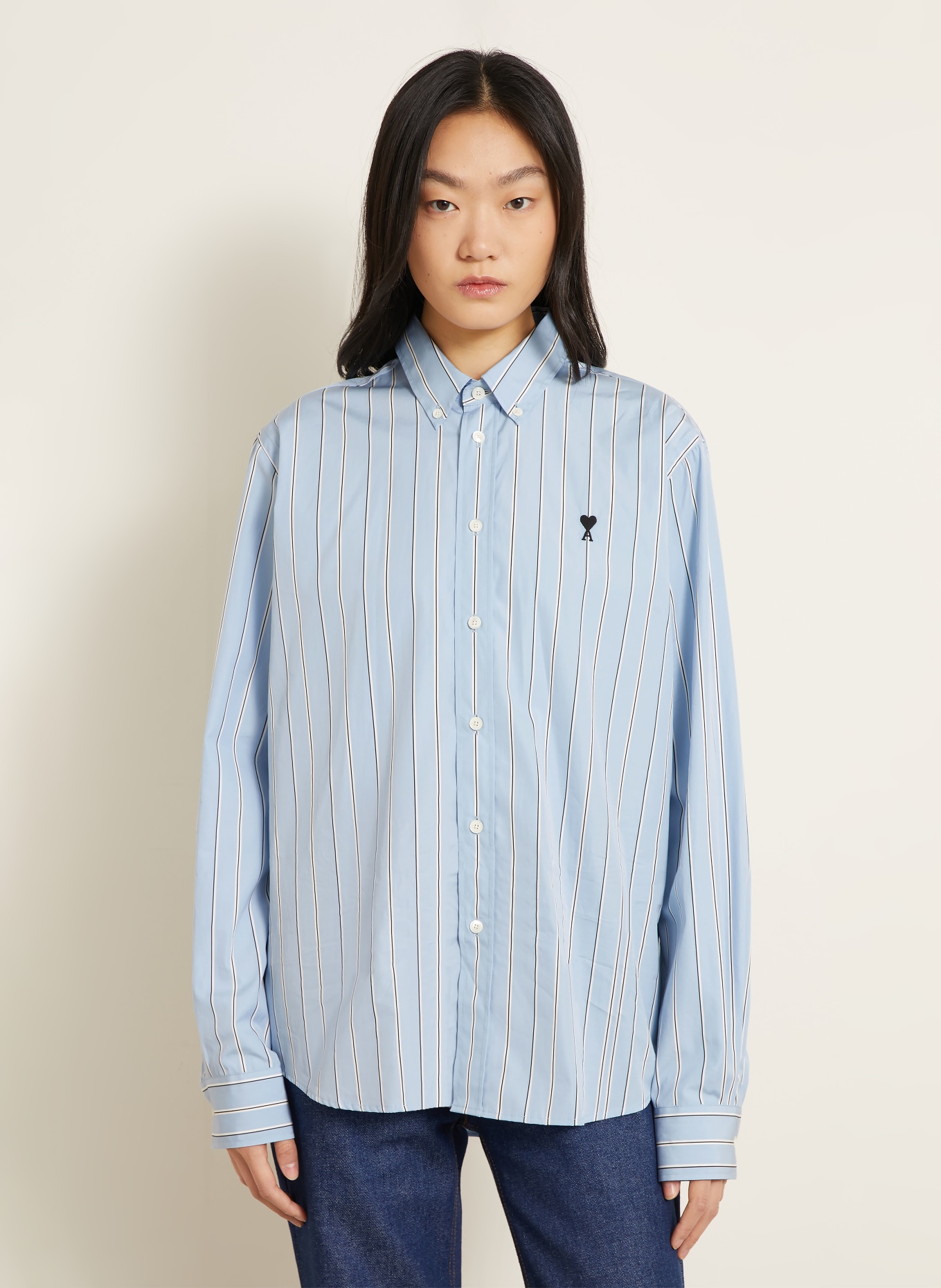 AMI PARIS Chemisier: BLEU CLAIR / BLANC / NOIR