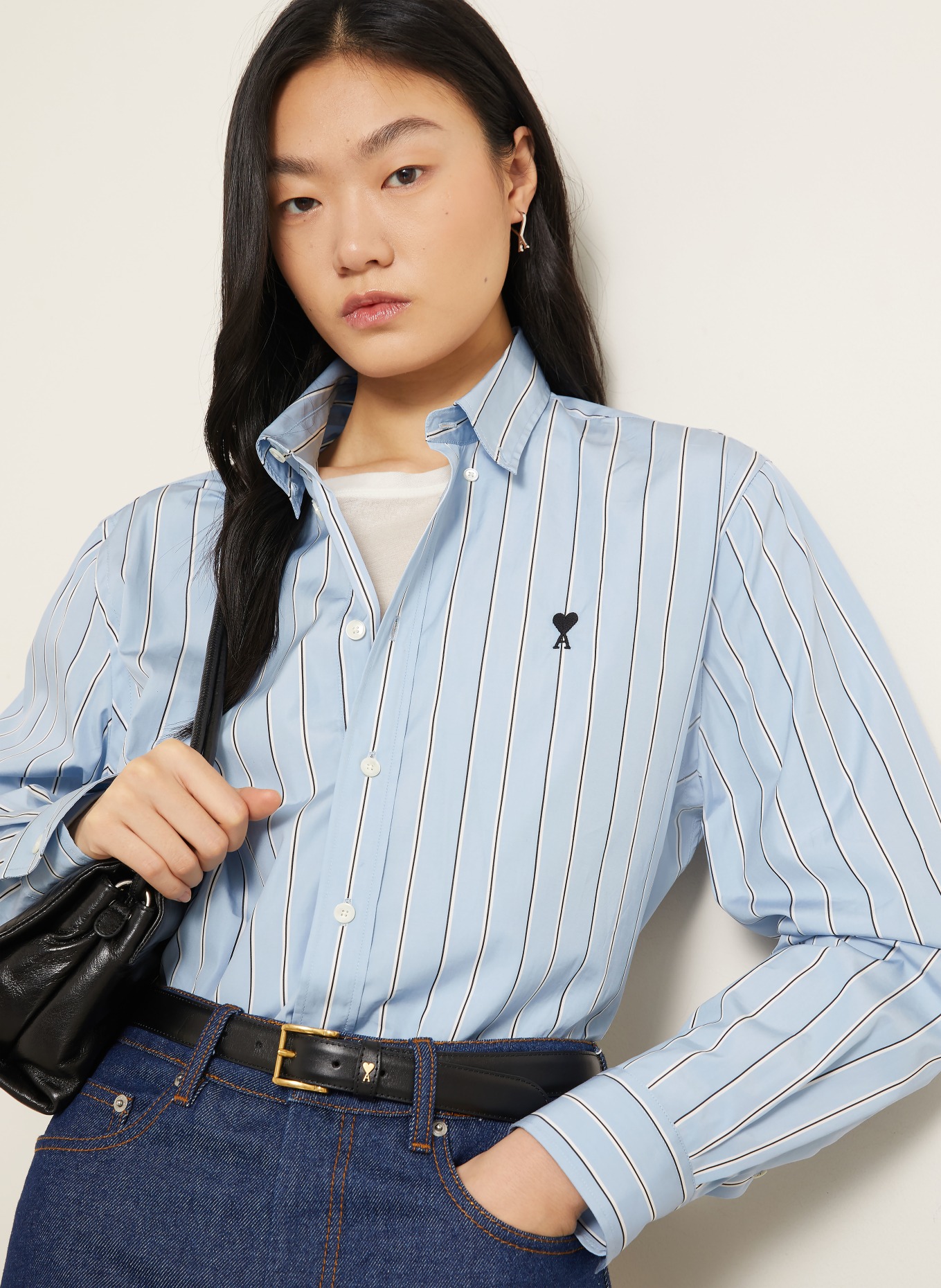 AMI PARIS Chemisier: BLEU CLAIR / BLANC / NOIR