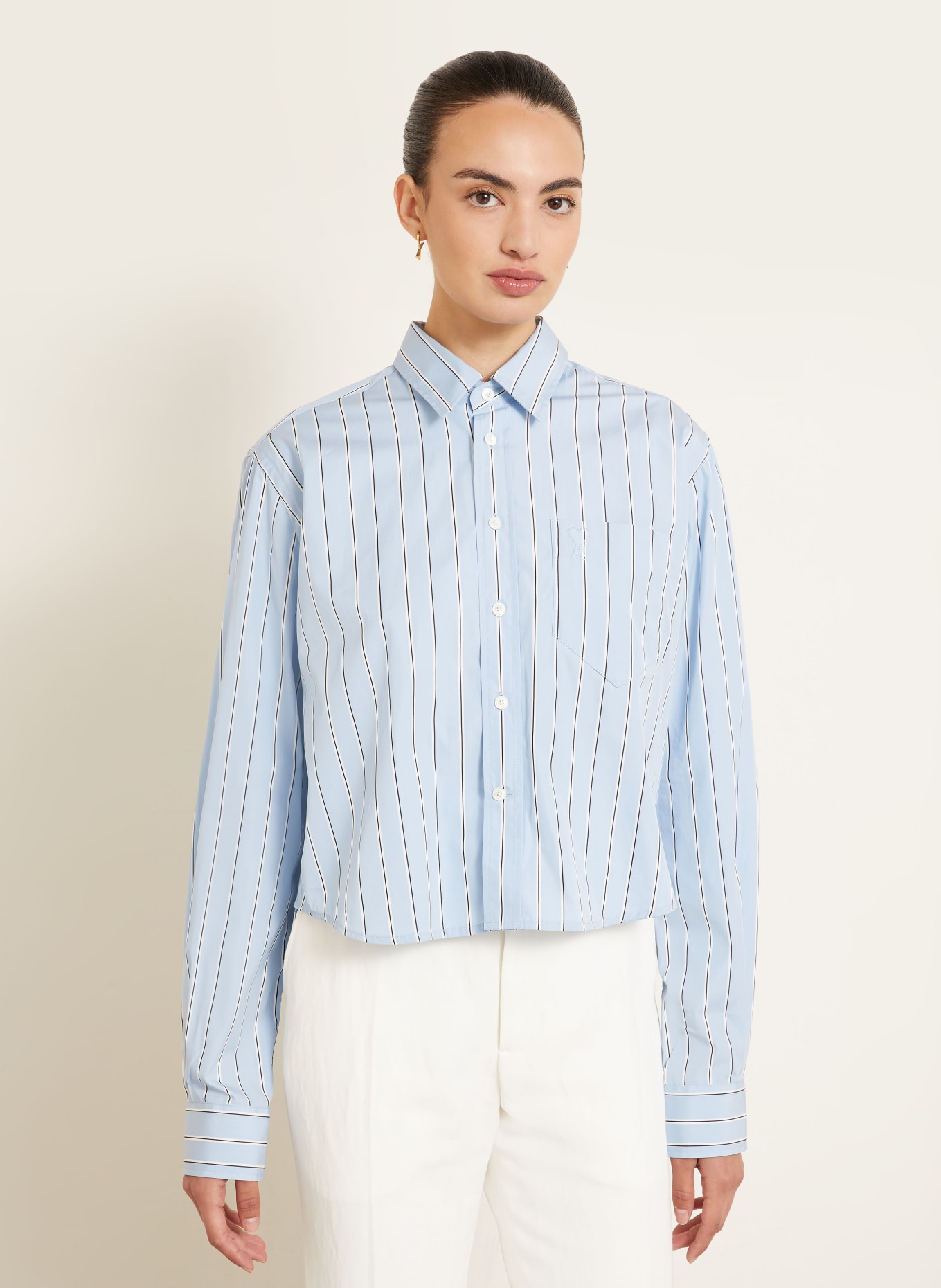 AMI PARIS Shirt blouse: LIGHT BLUE / WHITE / BLACK
