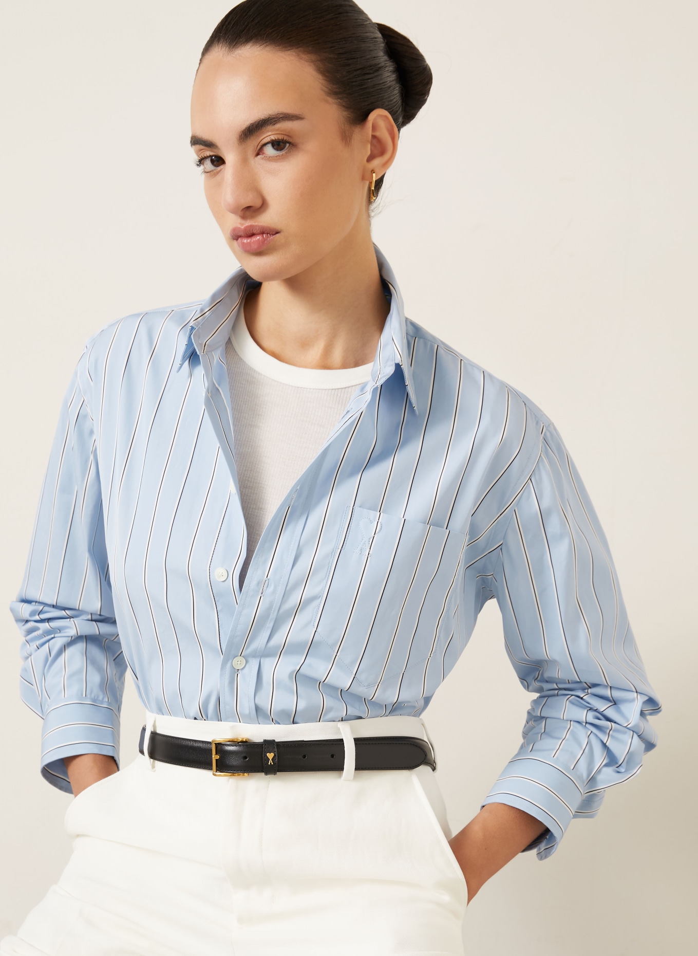 AMI PARIS Shirt blouse: LIGHT BLUE / WHITE / BLACK