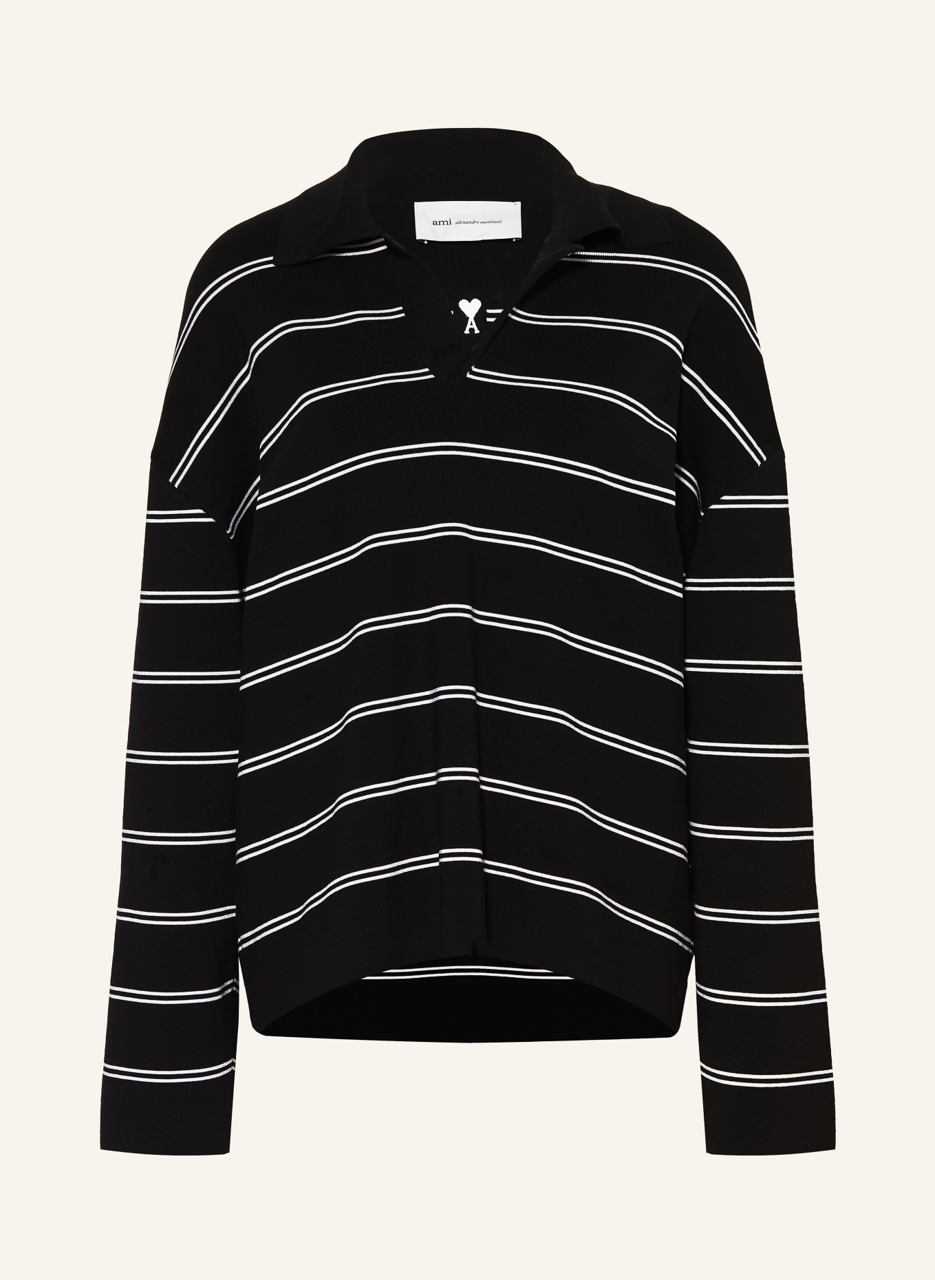 AMI PARIS Oversized Polo shirt: BLACK / WHITE