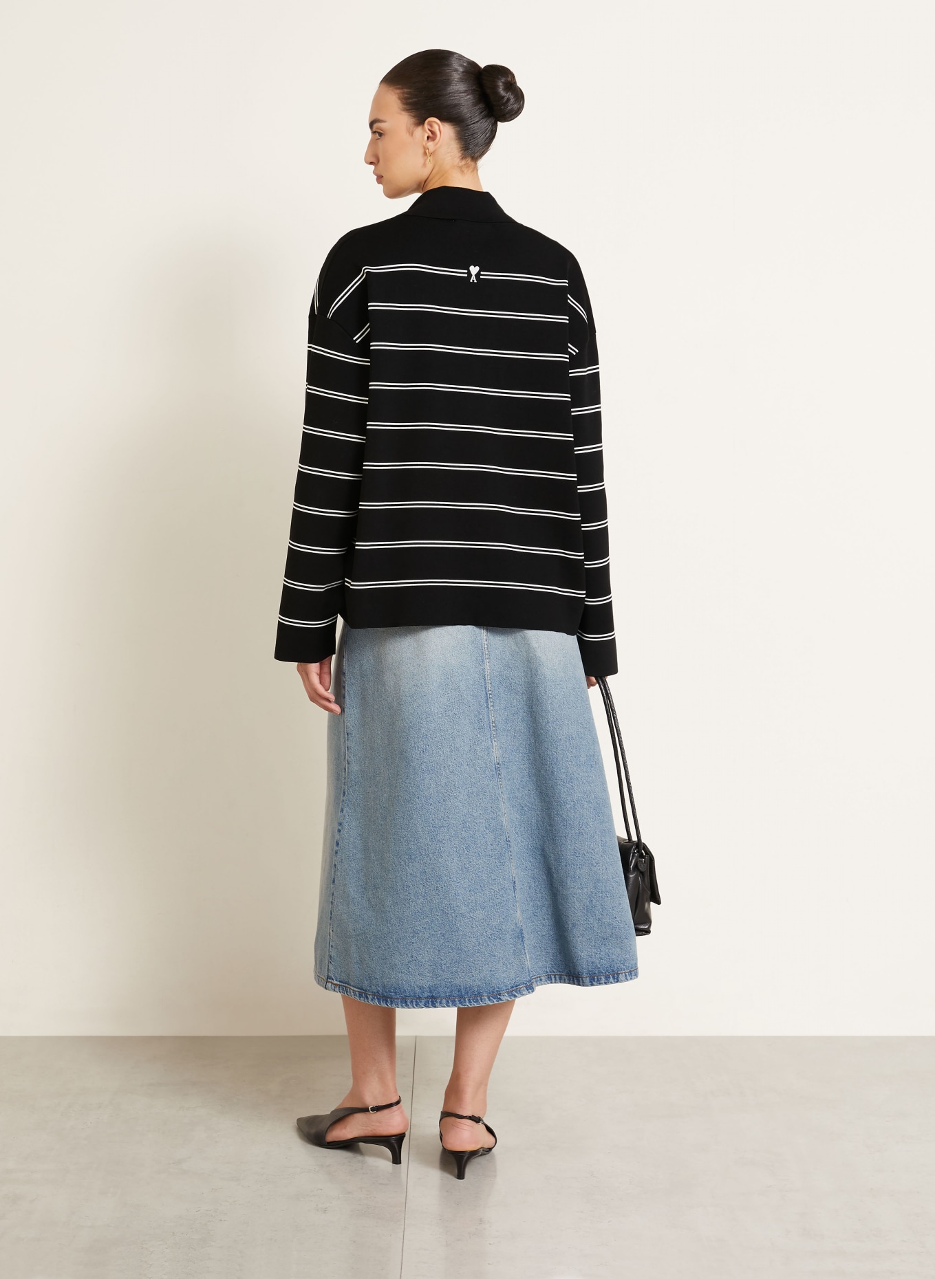 AMI PARIS Oversized Polo shirt: BLACK / WHITE