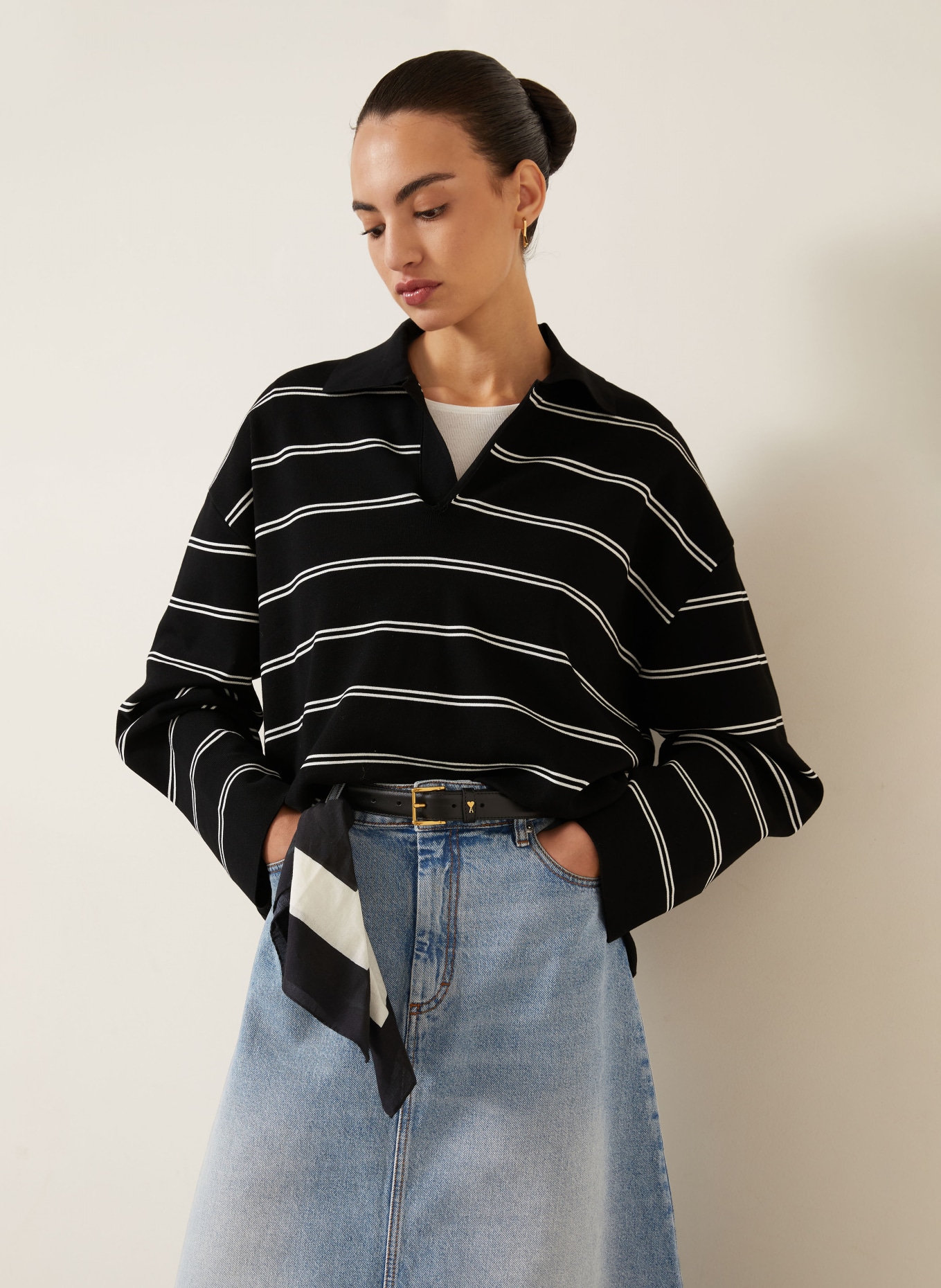 AMI PARIS Oversized Polo shirt: BLACK / WHITE