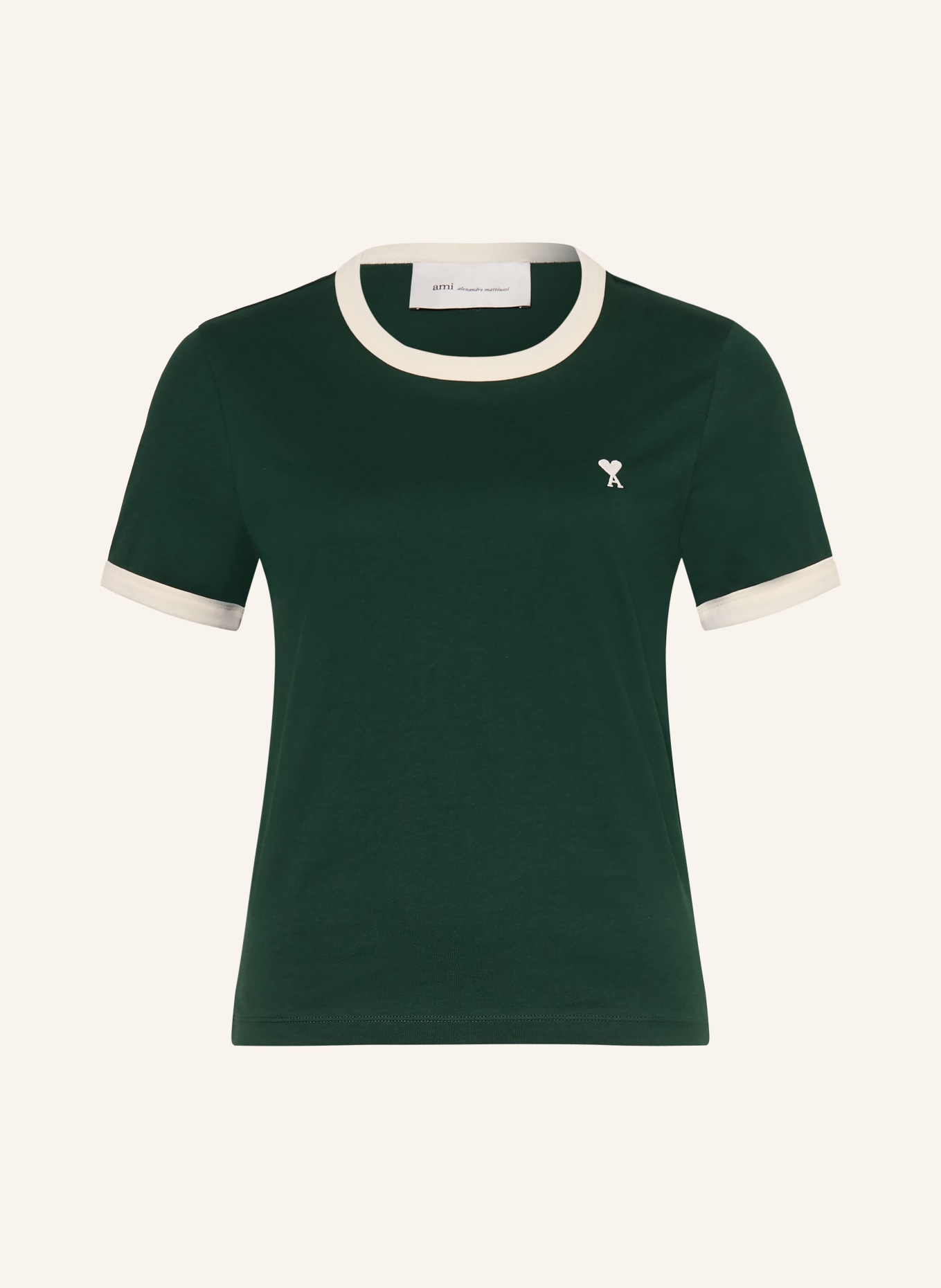 AMI PARIS T-Shirt: DUNKELGRÜN / CREME