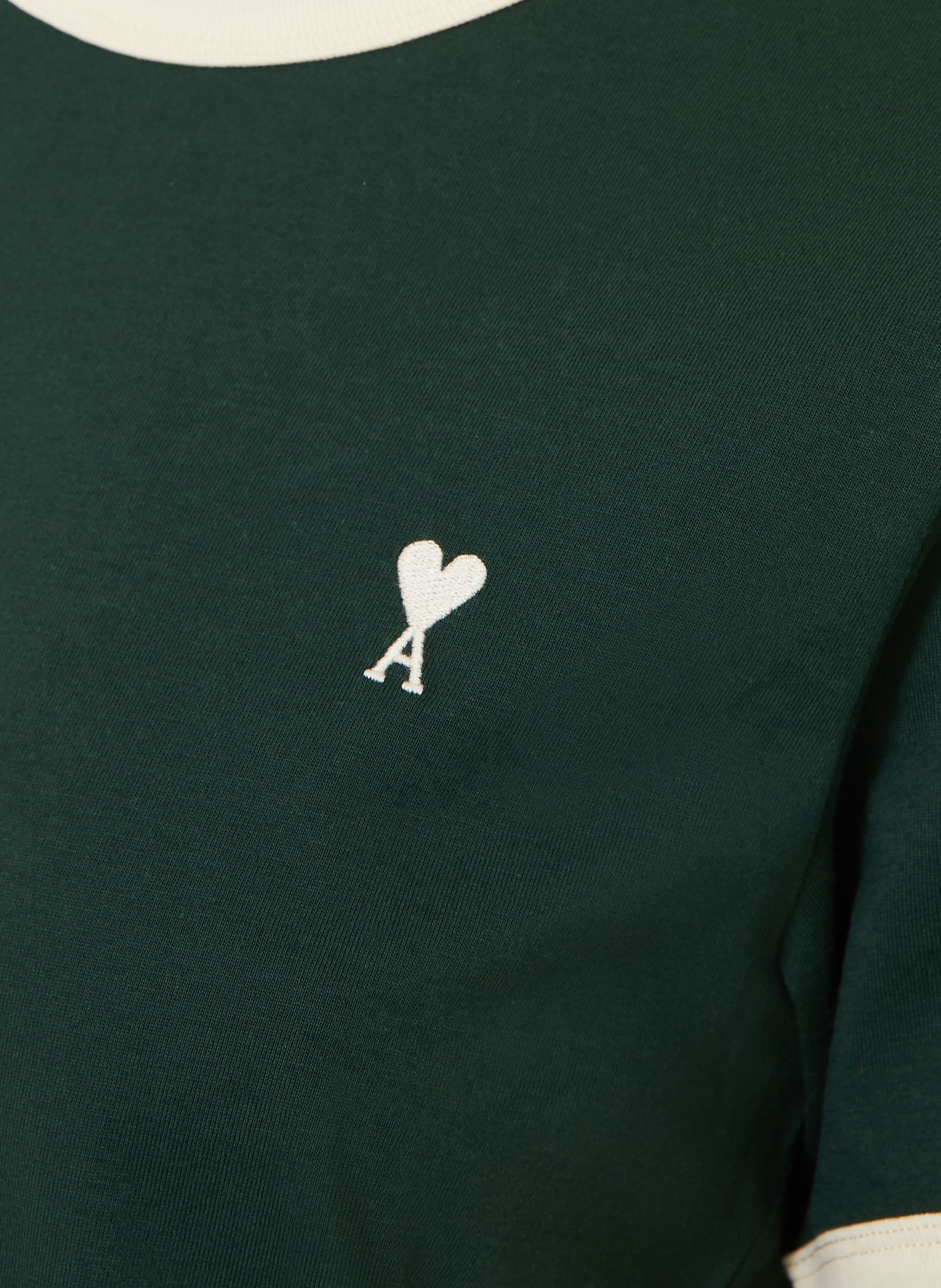 AMI PARIS T-Shirt: DUNKELGRÜN / CREME