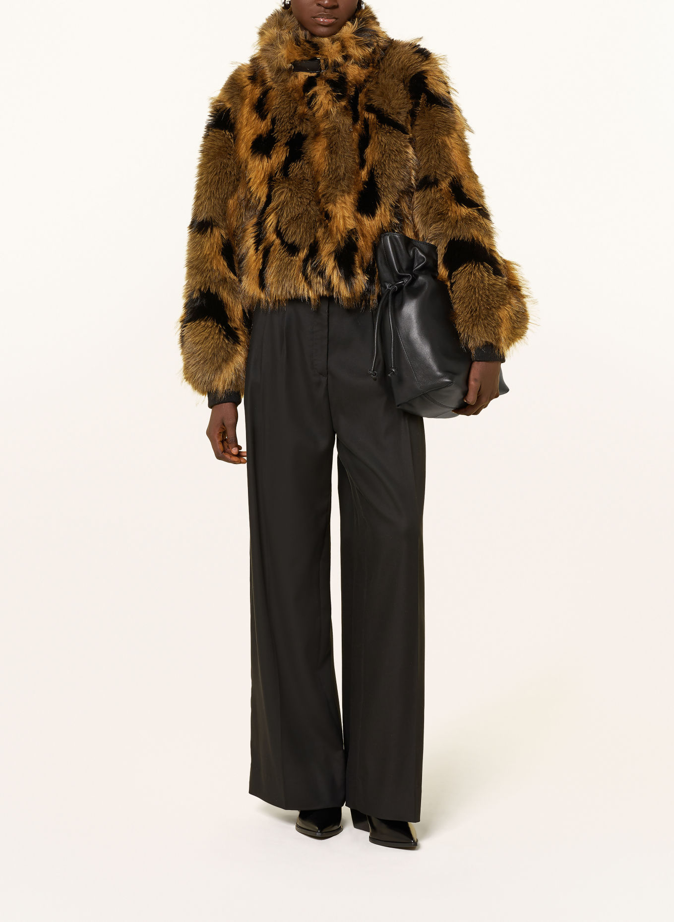 RINO & PELLE Faux Fur Jacket: BROWN / BEIGE / BLACK
