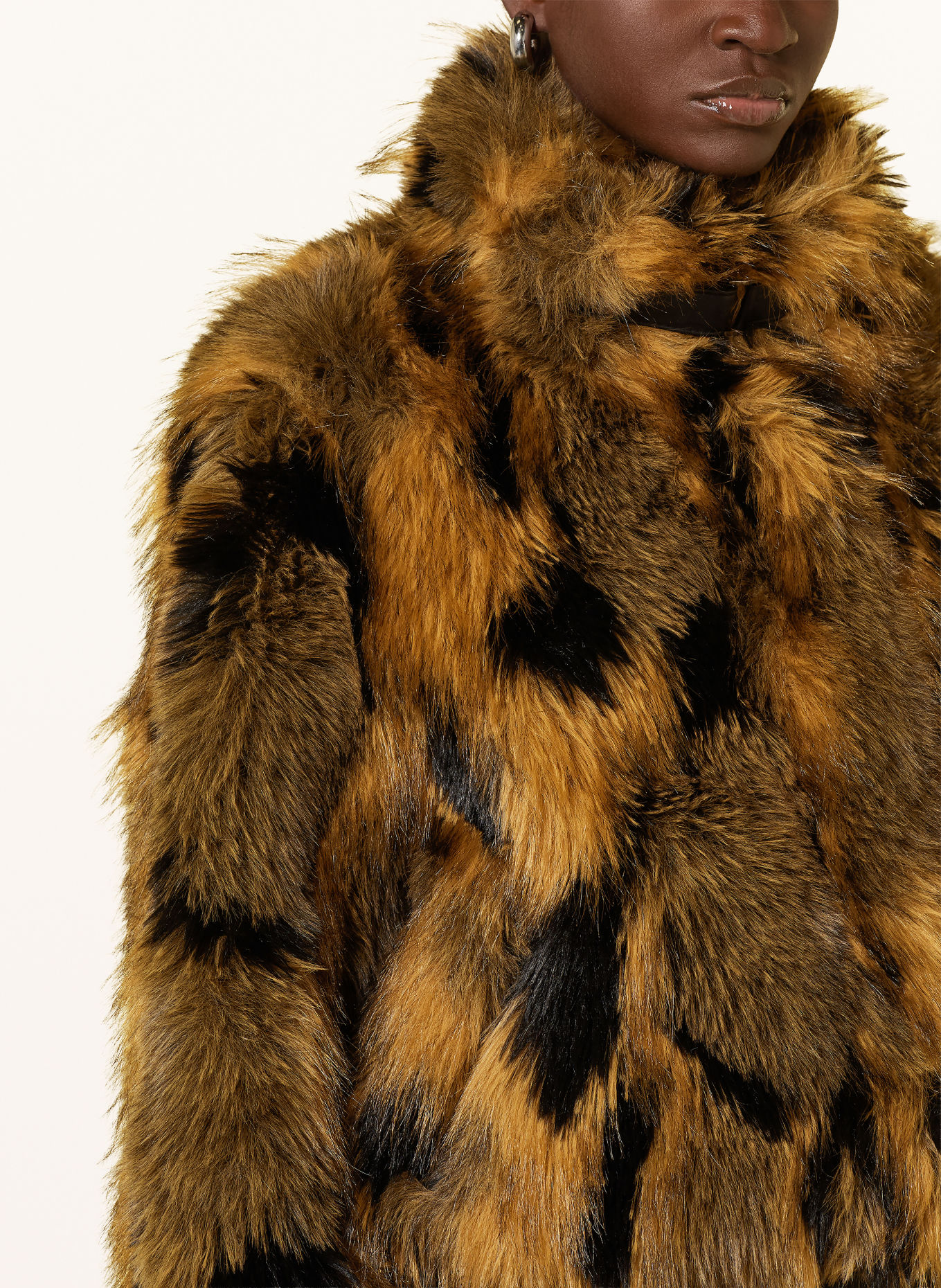 RINO & PELLE Faux Fur Jacket: BROWN / BEIGE / BLACK