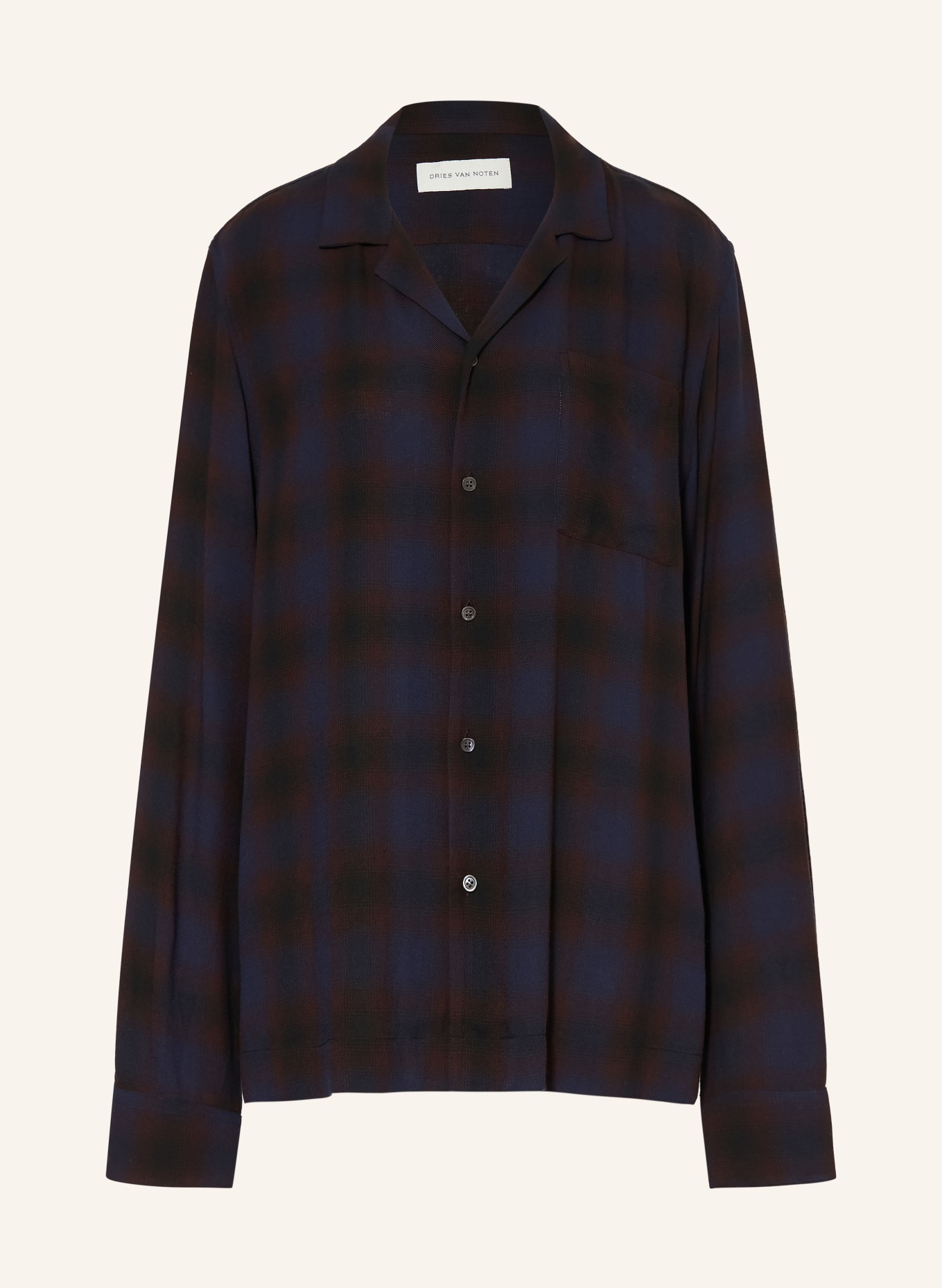 DRIES VAN NOTEN Wzorzysta koszula CARLTY Comfort Fit: GRANATOWY / CIEMNOBRĄZOWY