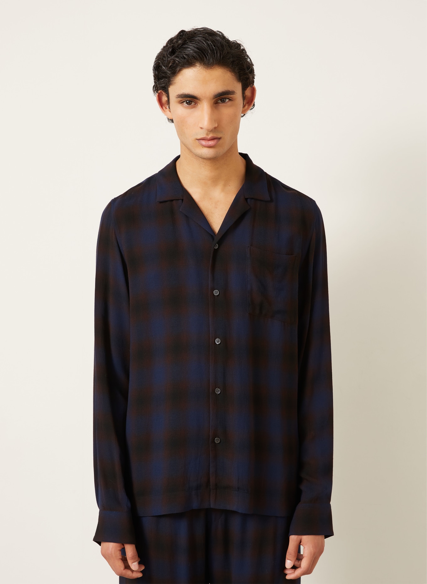 DRIES VAN NOTEN Wzorzysta koszula CARLTY Comfort Fit: GRANATOWY / CIEMNOBRĄZOWY