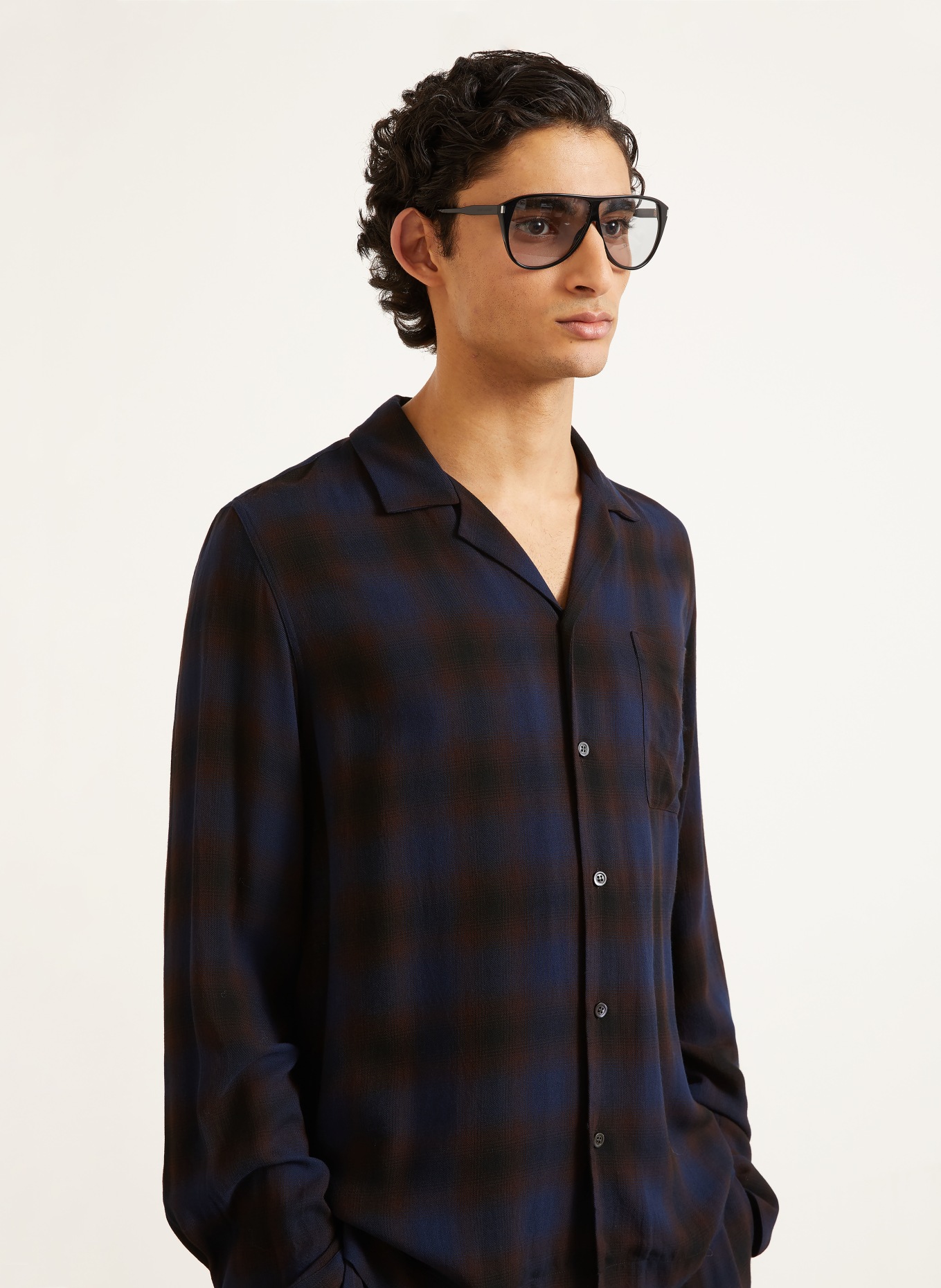 DRIES VAN NOTEN Wzorzysta koszula CARLTY Comfort Fit: GRANATOWY / CIEMNOBRĄZOWY