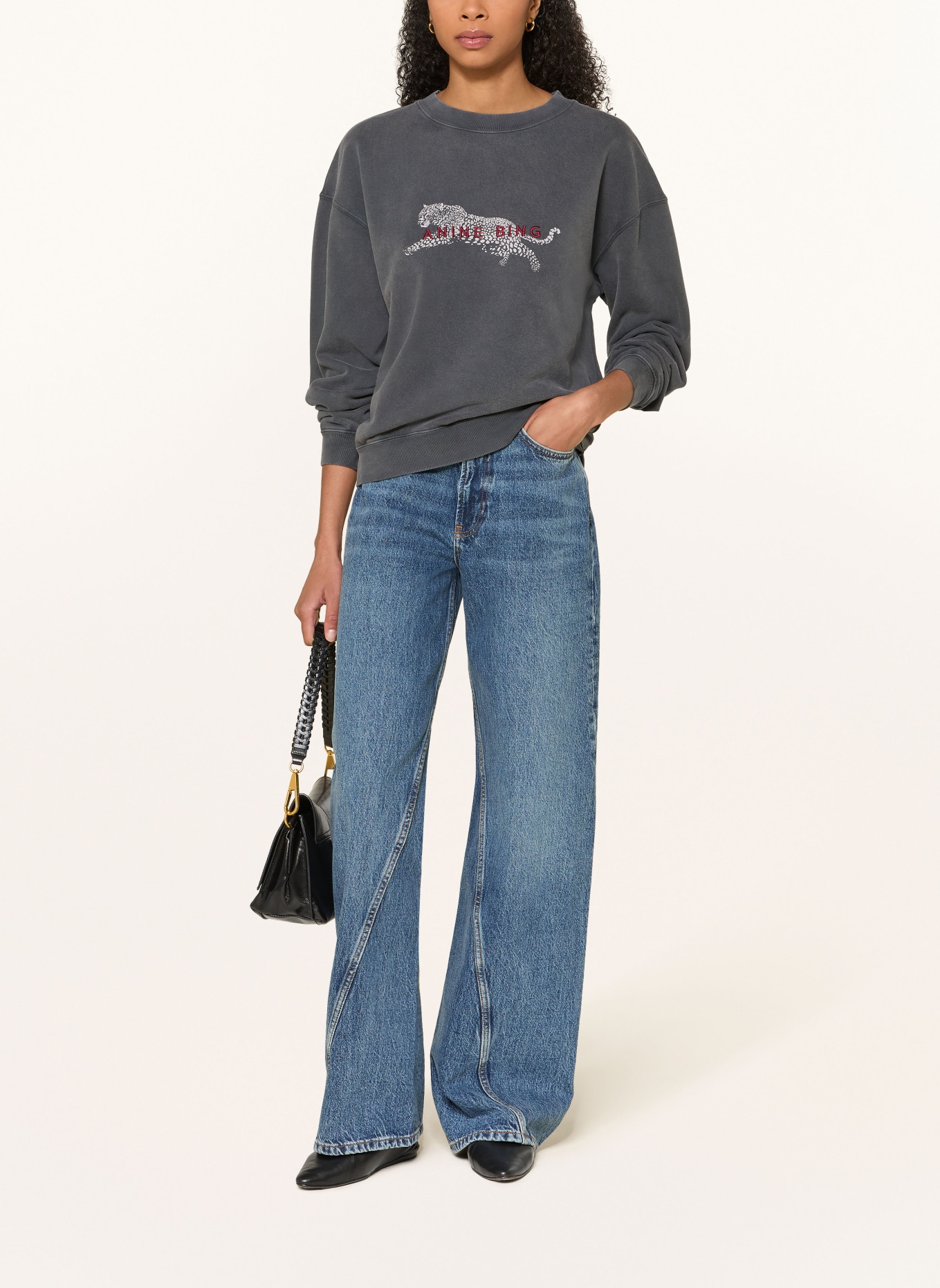 ANINE BING Sweatshirt SPENCER: DONKERGRIJS / LICHTGRIJS / DONKERROOD