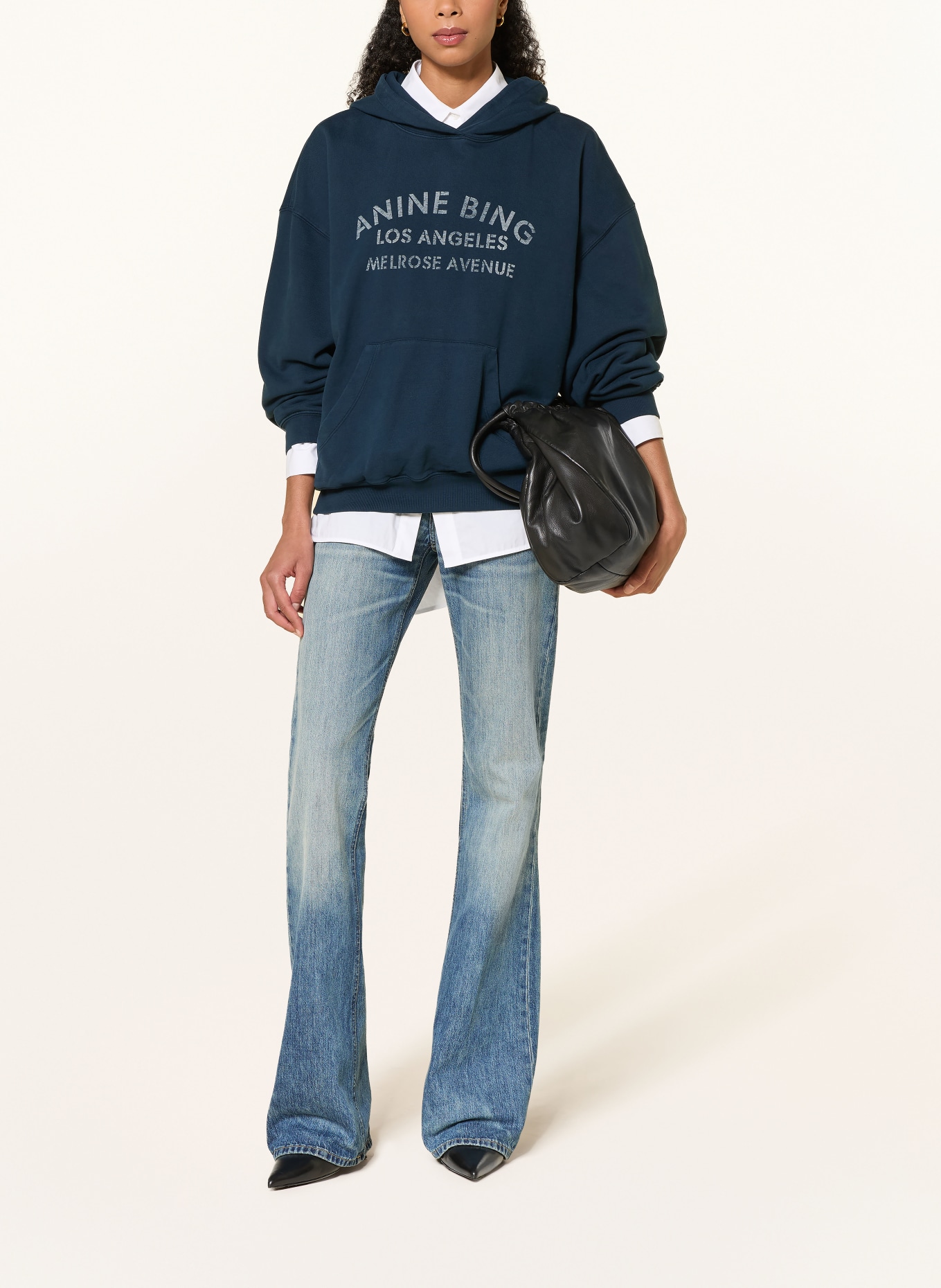 ANINE BING Hoodie HARVEY: DONKERBLAUW / WIT