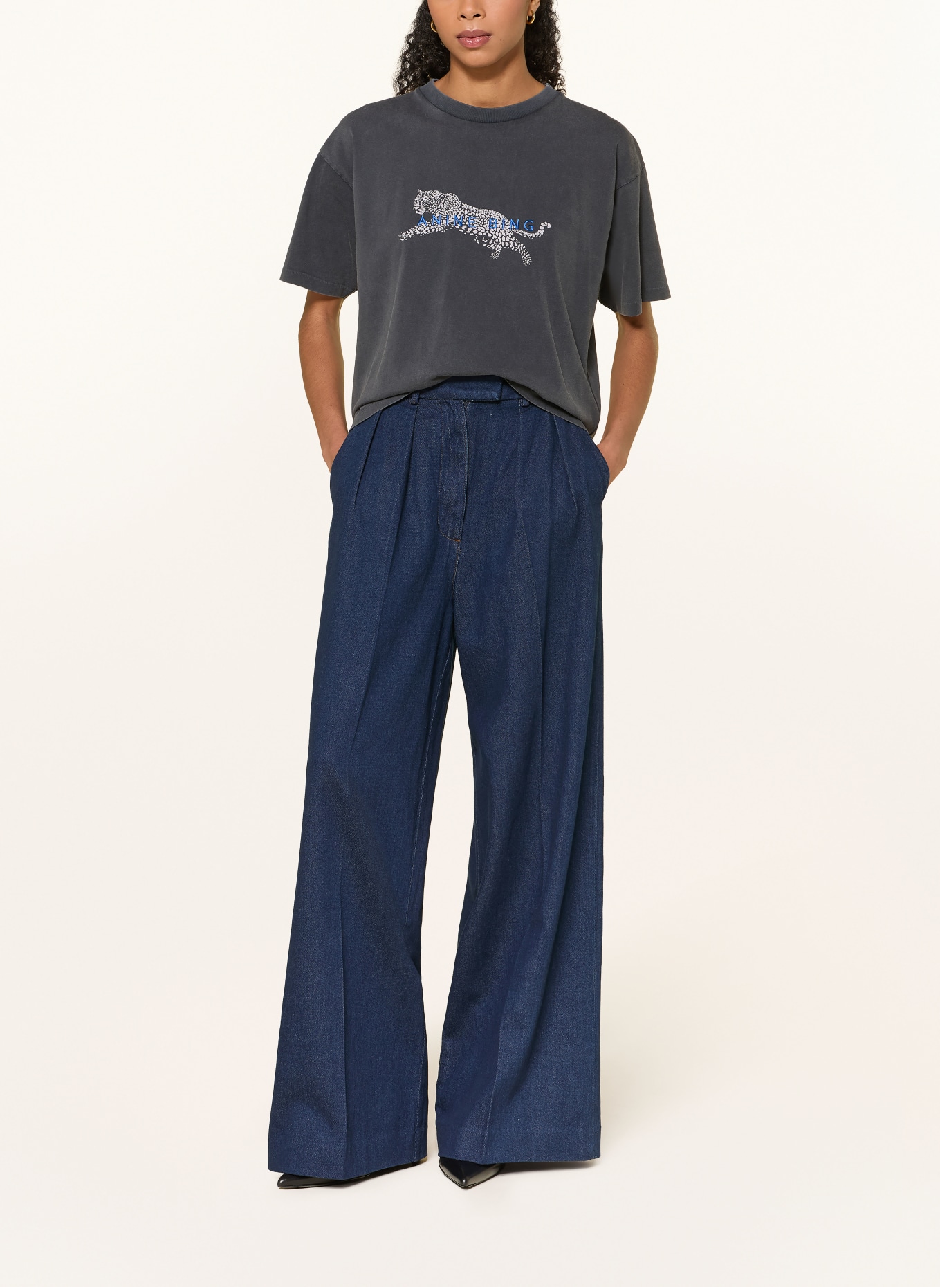 ANINE BING T-Shirt CADE: DUNKELGRAU / HELLGRAU / BLAU