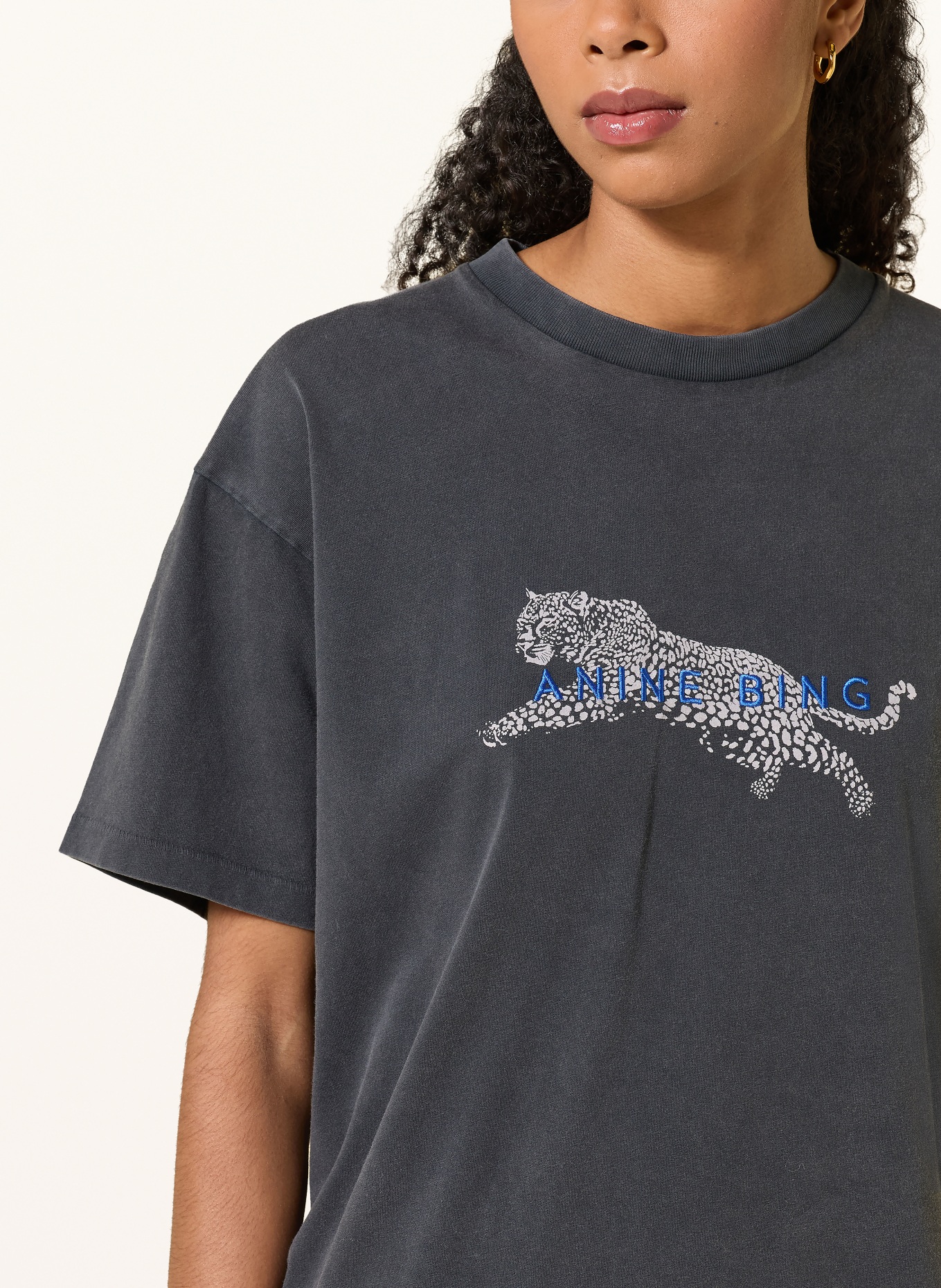 ANINE BING T-Shirt CADE: DUNKELGRAU / HELLGRAU / BLAU