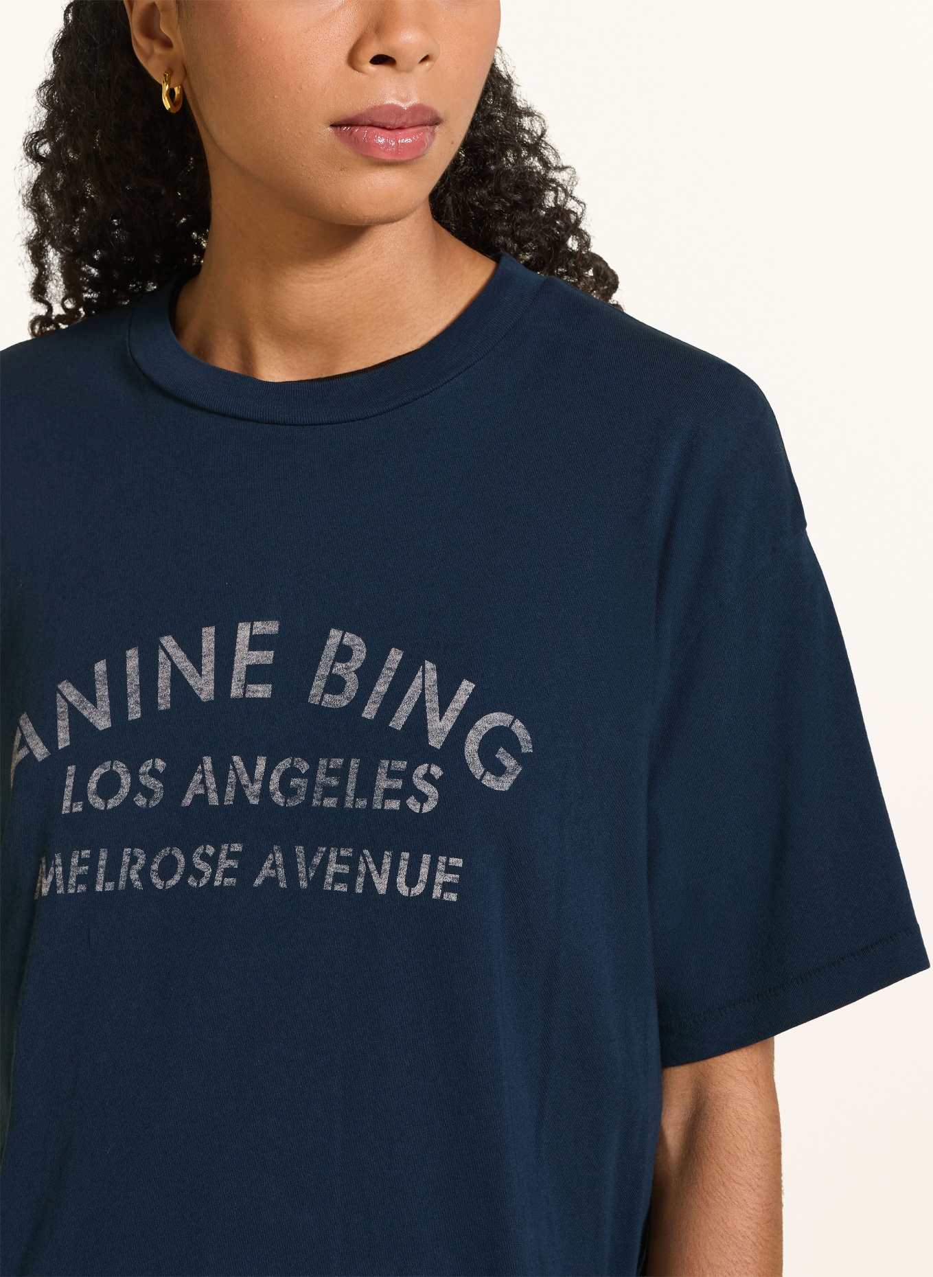 ANINE BING T-shirt CADE: BLEU FONCÉ / BLANC