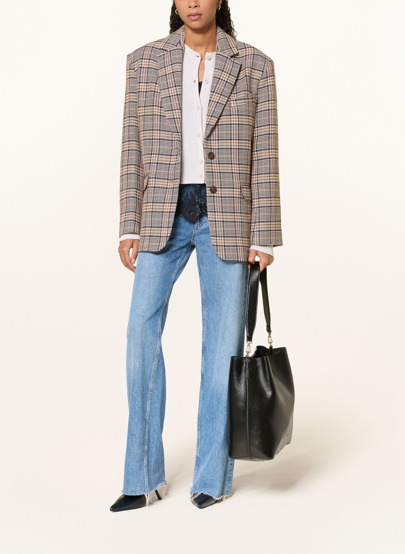 ANINE BING Blazer QUINN: CHAMEAU / MARRON / BLEU FONCÉ
