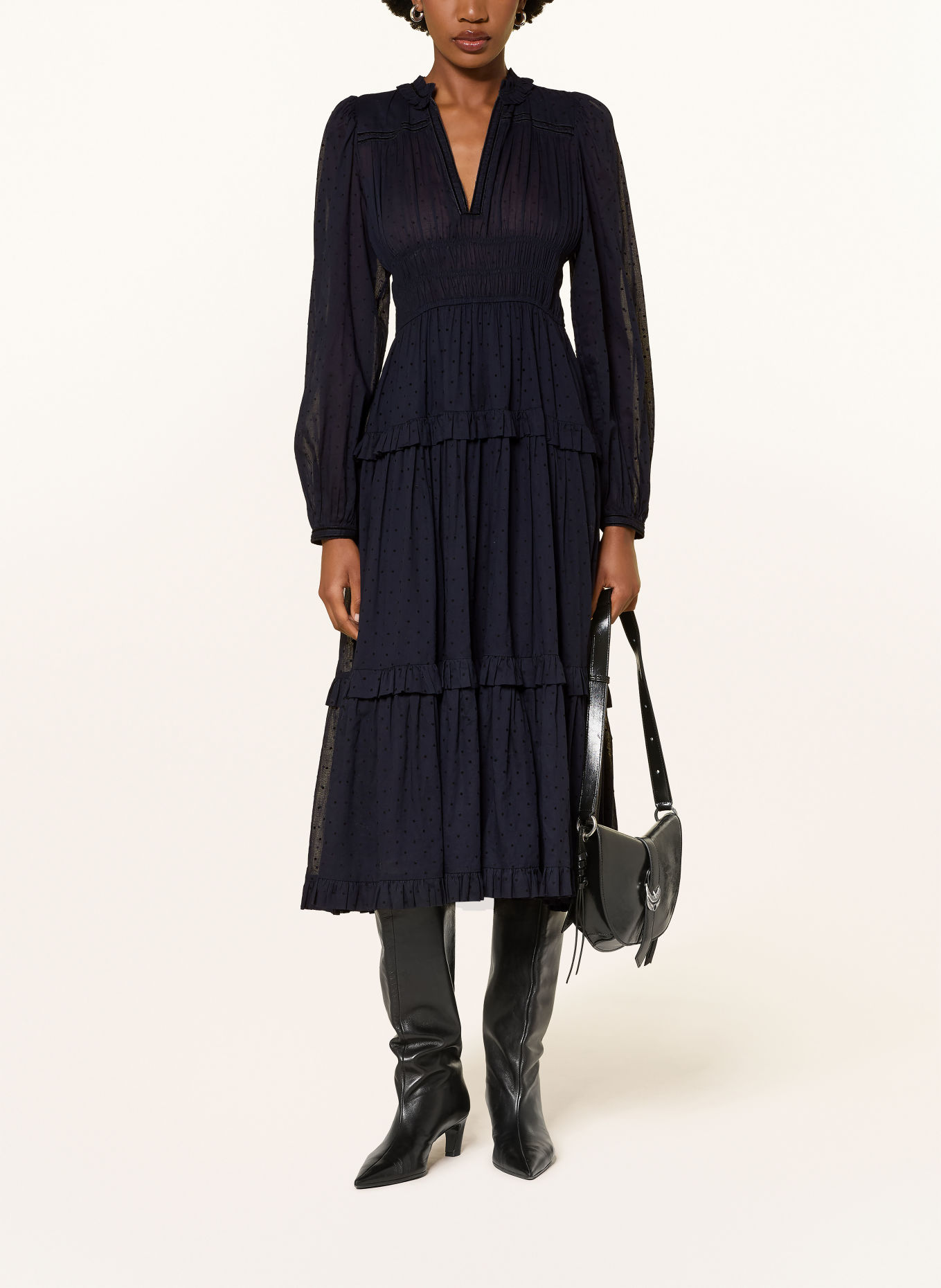 ULLA JOHNSON ARDELLE Dress with Ruffles: DARK BLUE