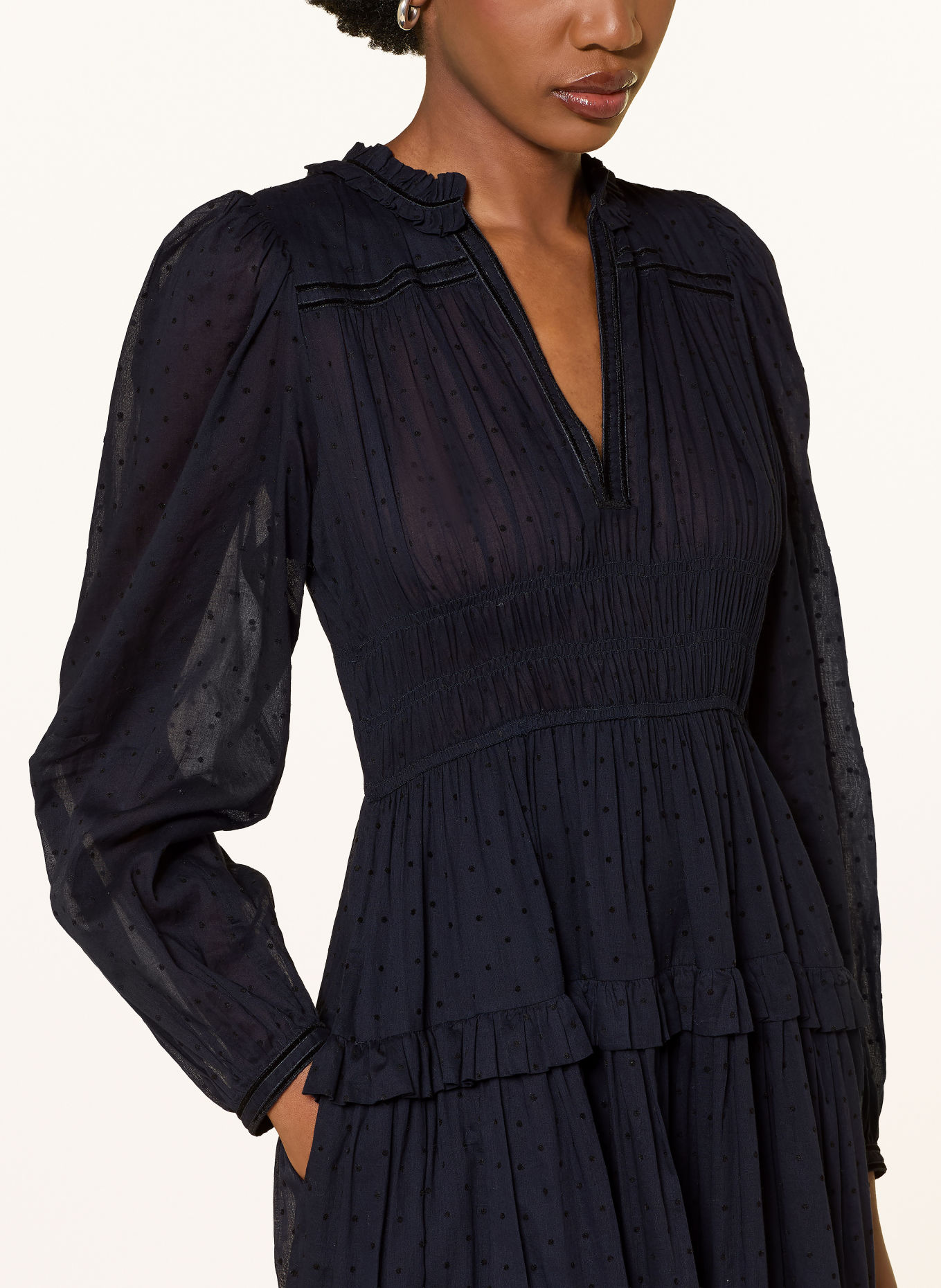 ULLA JOHNSON ARDELLE Dress with Ruffles: DARK BLUE