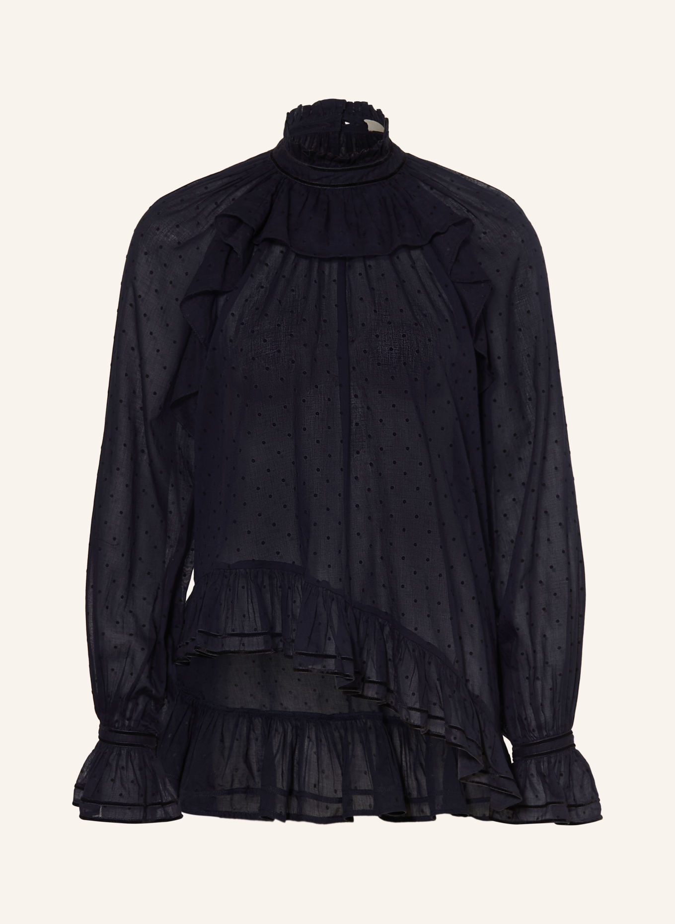 ULLA JOHNSON Blusenshirt MARCELLA mit Rüschen: DUNKELBLAU