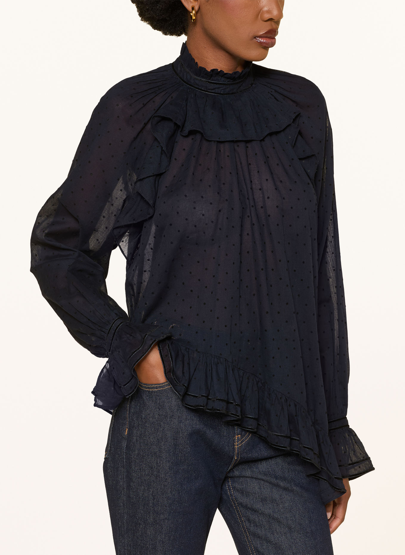 ULLA JOHNSON Blusenshirt MARCELLA mit Rüschen: DUNKELBLAU