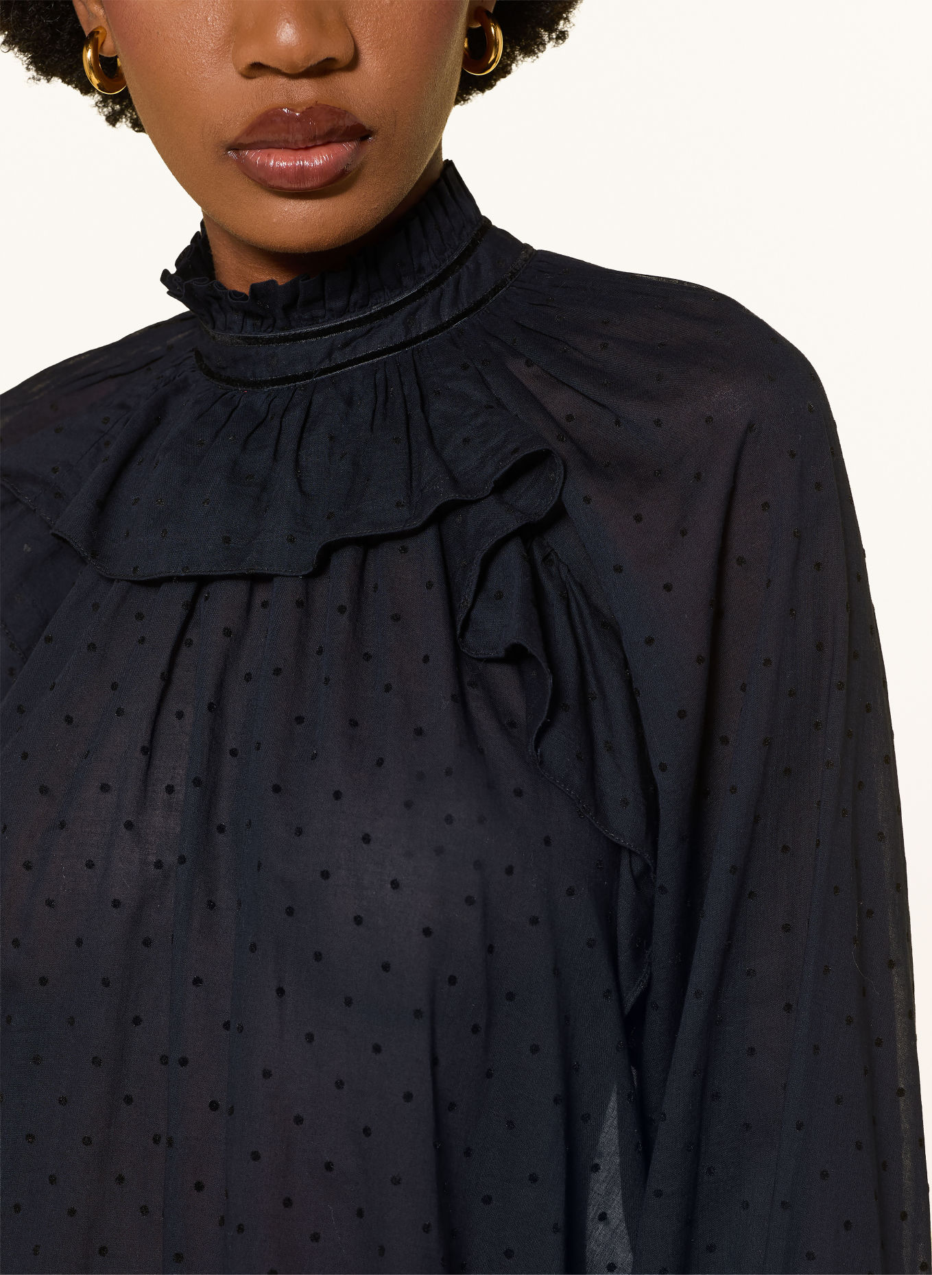 ULLA JOHNSON Blusenshirt MARCELLA mit Rüschen: DUNKELBLAU