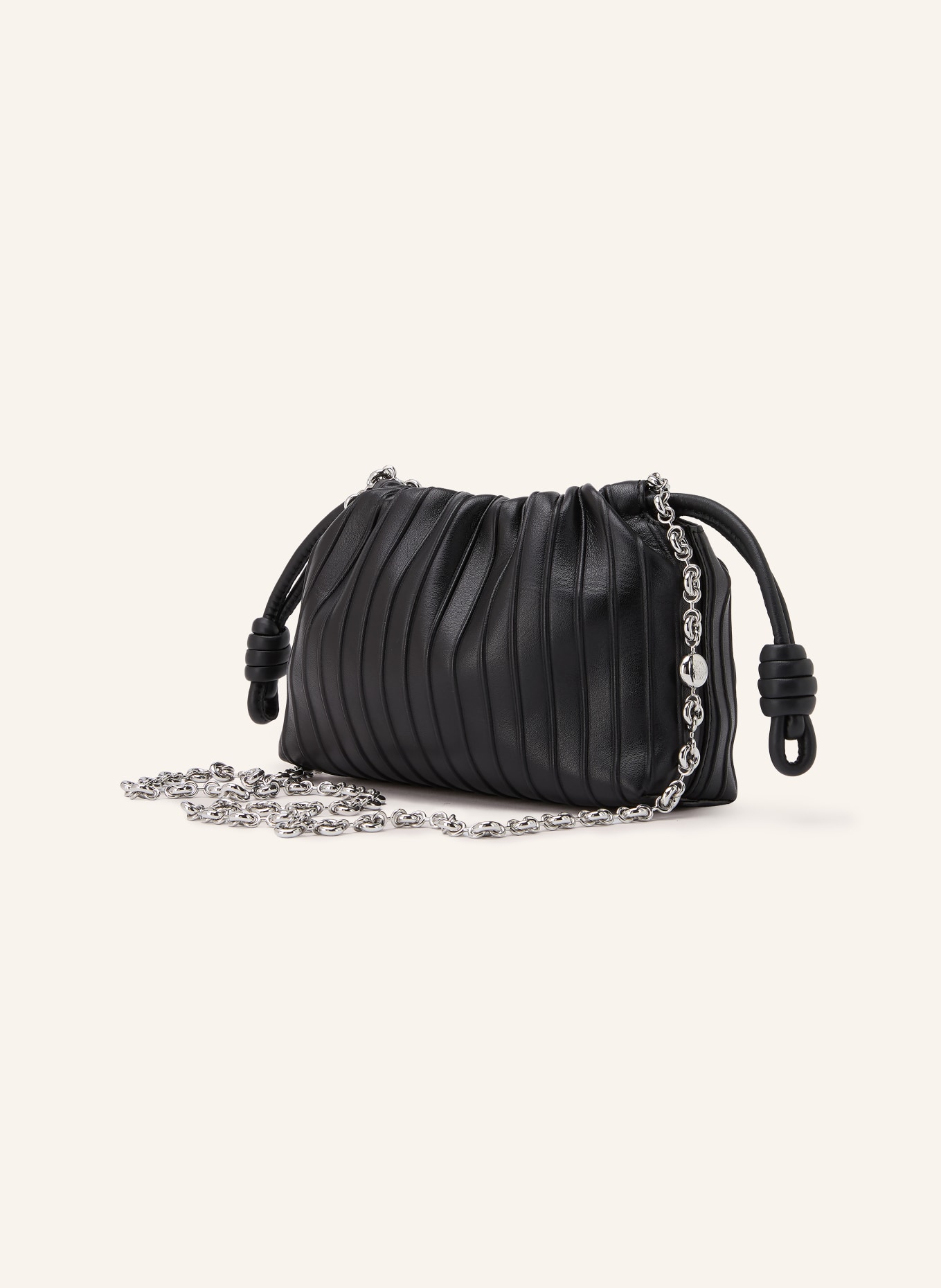 LOEWE Beuteltasche FLAMENCO PURSE PLEATED MINI: SCHWARZ / SILBER
