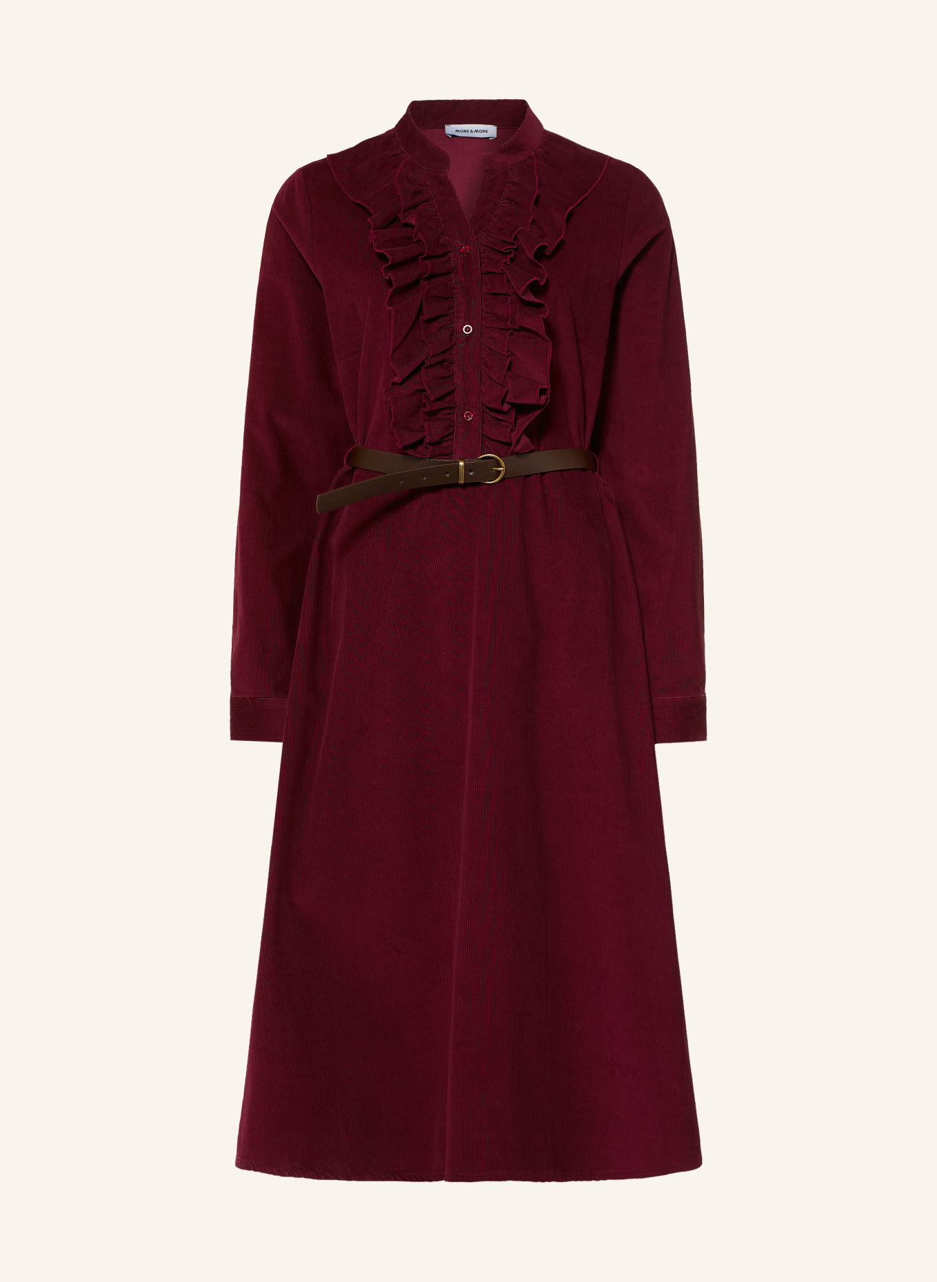 MORE & MORE Corduroy dress with ruffles: DARK RED