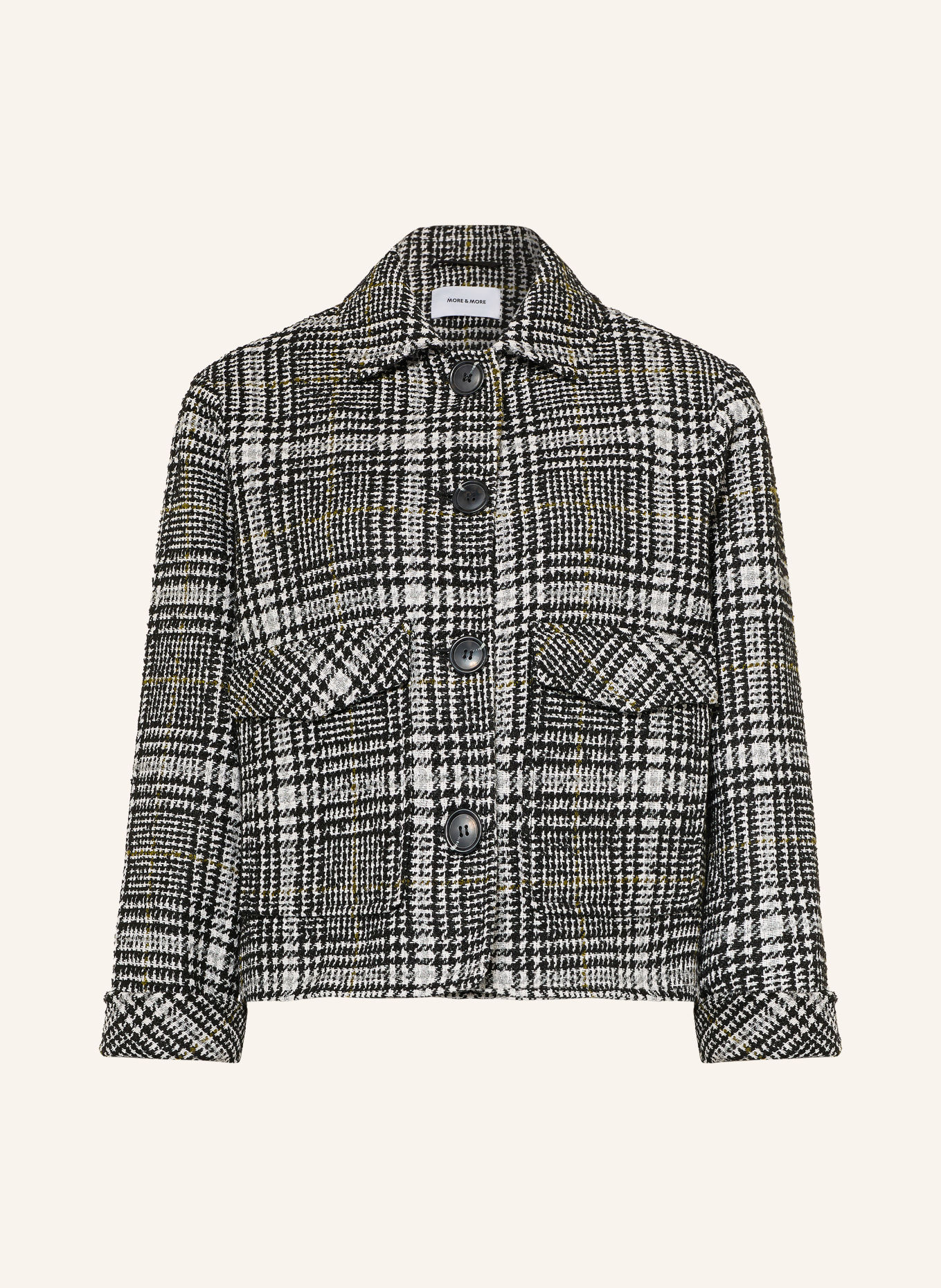 MORE & MORE Tweed-blazer: SORT / OLIVEN / HVID