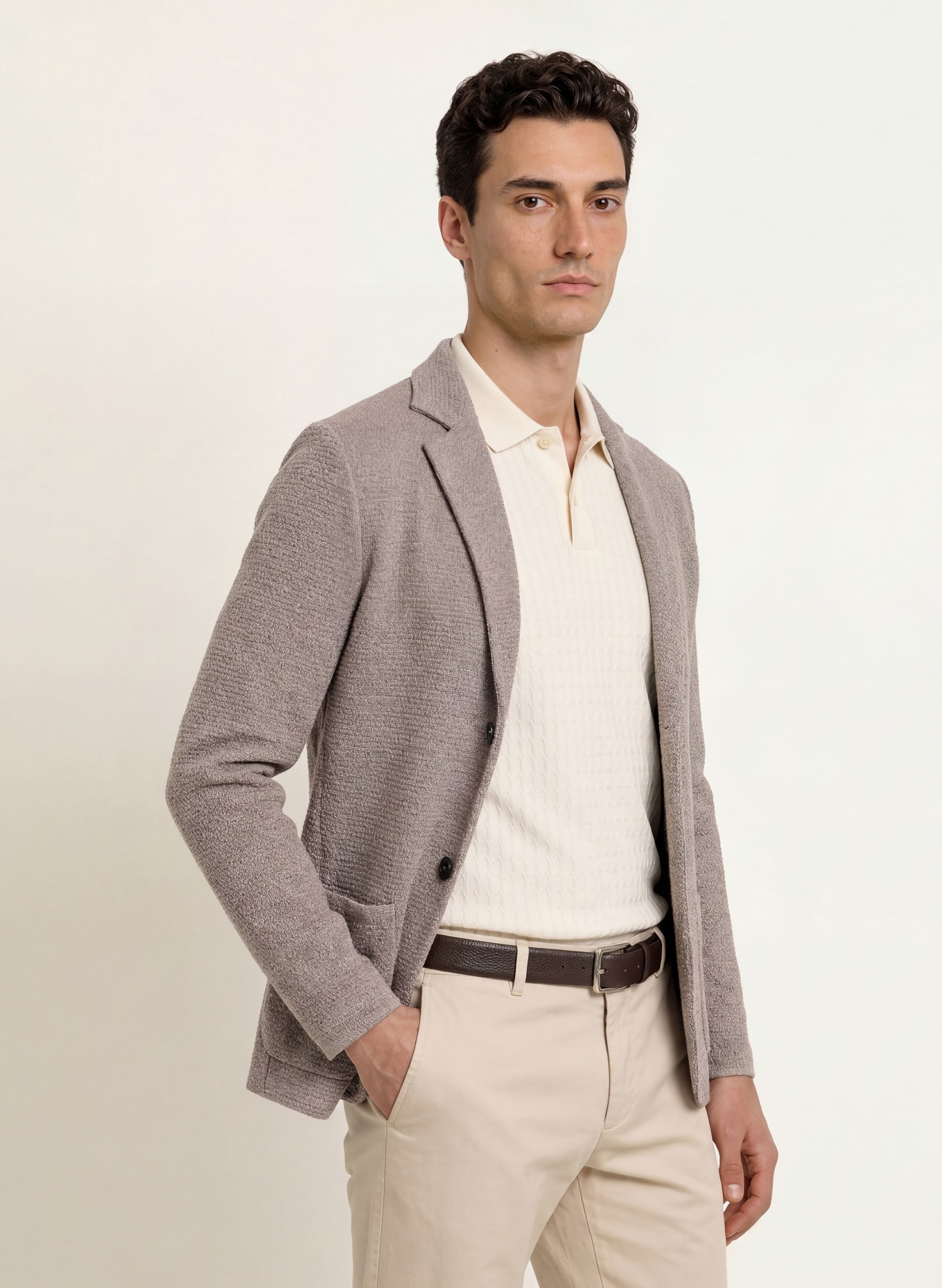MAURIZIO BALDASSARI Regular-Fit Knit Jacket: TAUPE