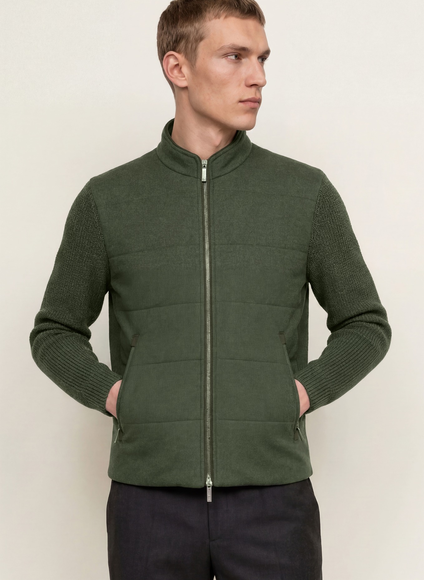 MAURIZIO BALDASSARI Steppjacke BRENTA im Materialmix: DUNKELGRÜN