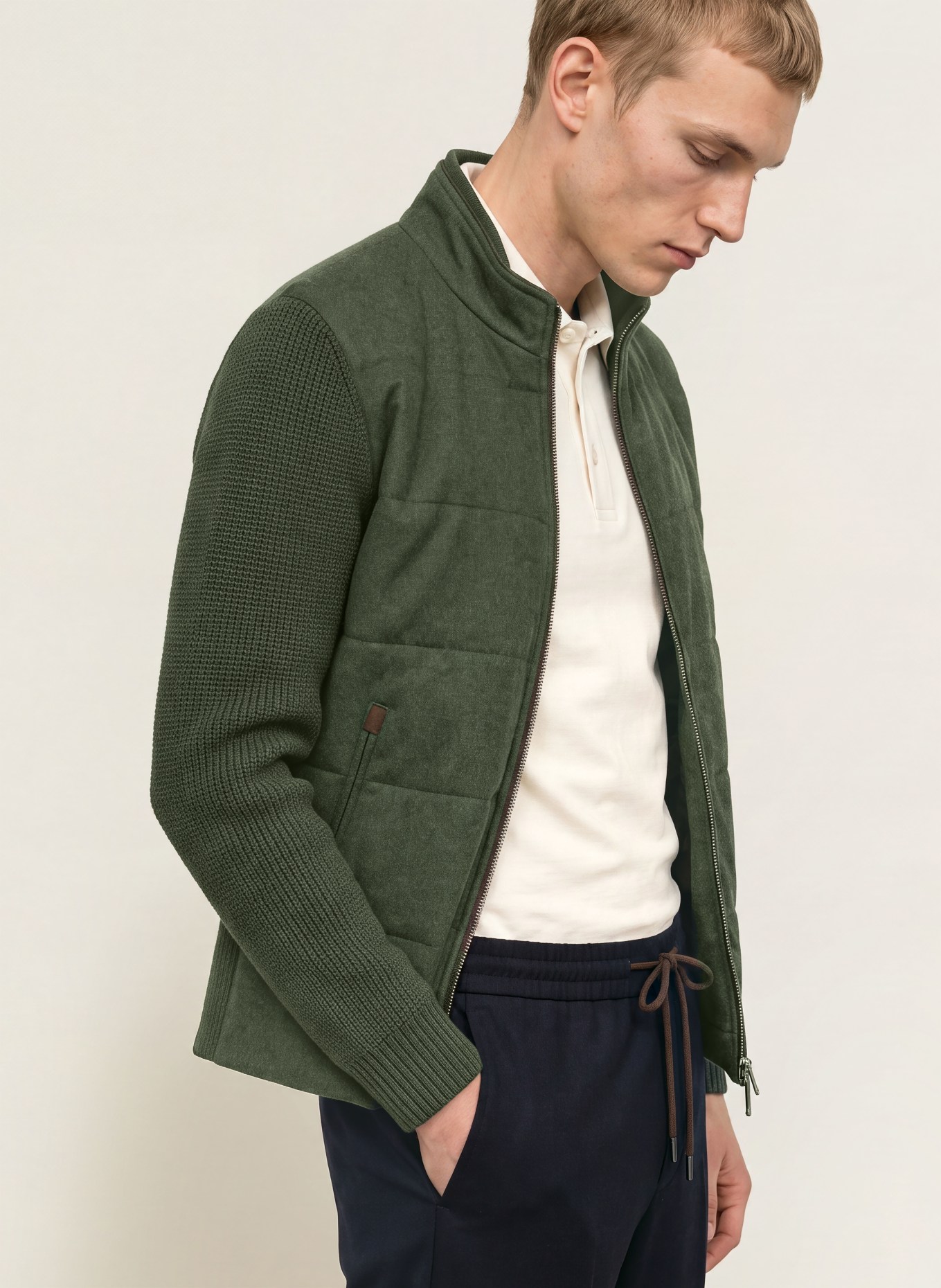 MAURIZIO BALDASSARI Steppjacke BRENTA im Materialmix: DUNKELGRÜN