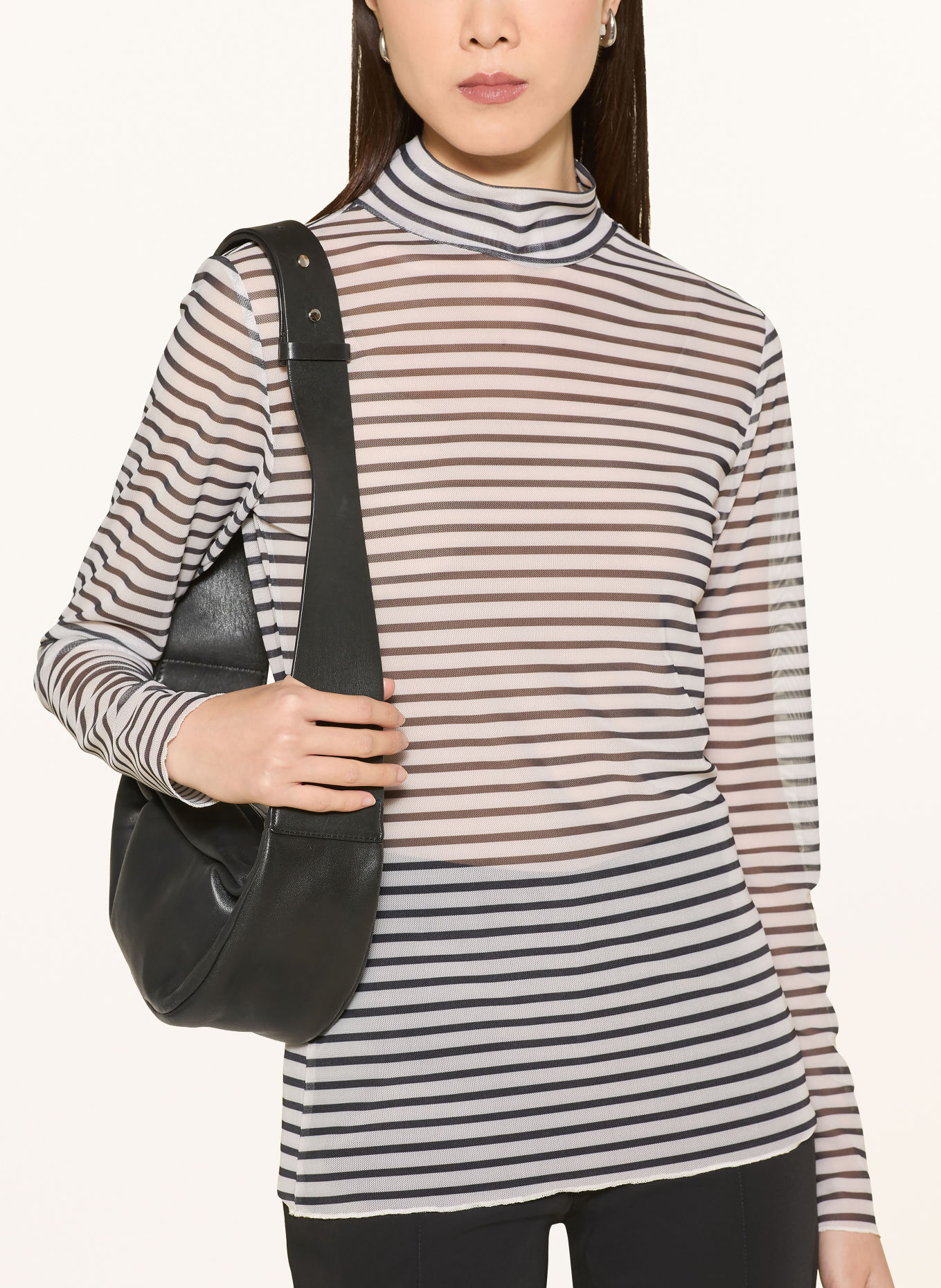 darling harbour Mesh long-sleeve shirt: BLACK/OFFWHITE