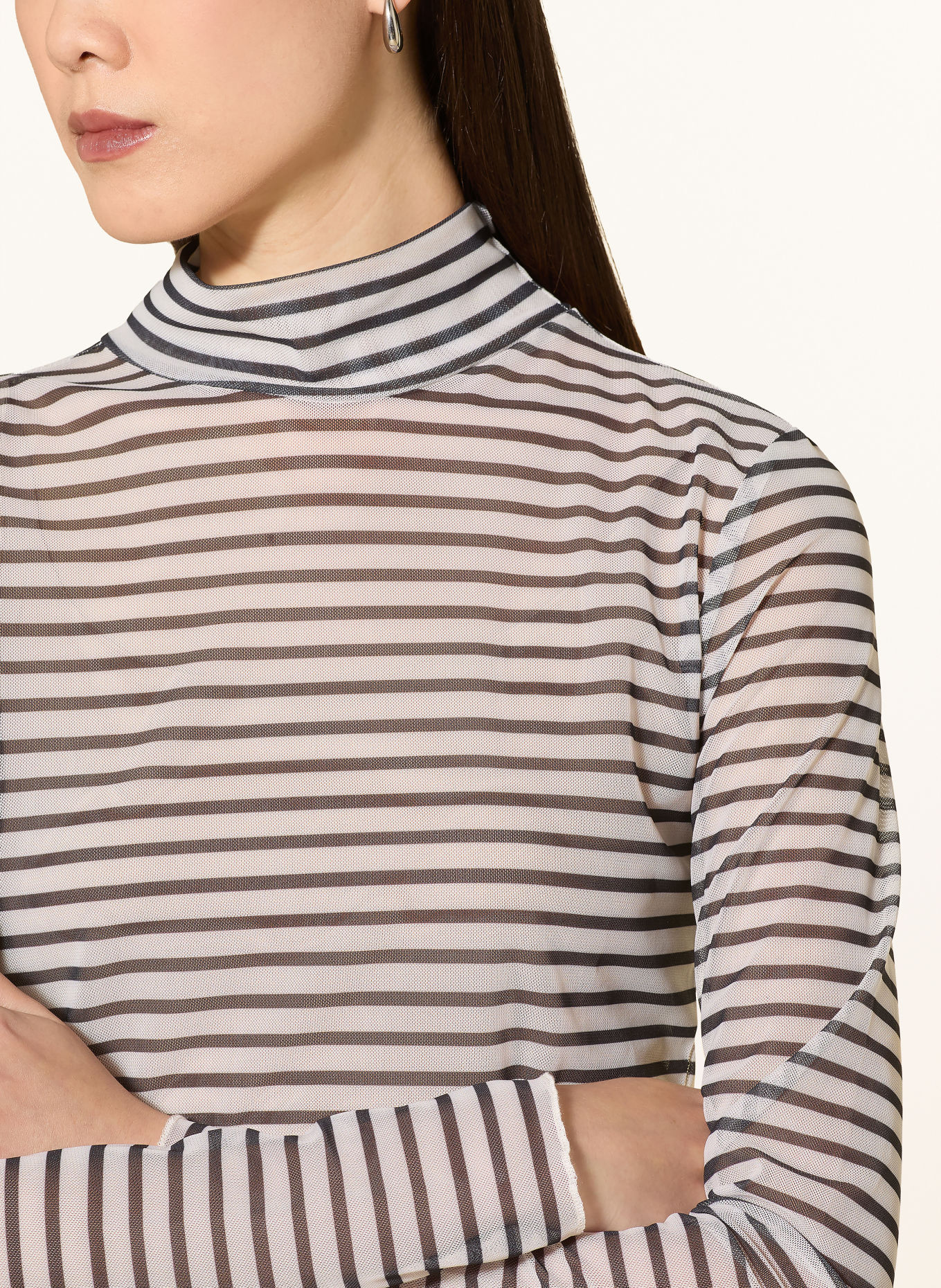 darling harbour Mesh long-sleeve shirt: BLACK/OFFWHITE