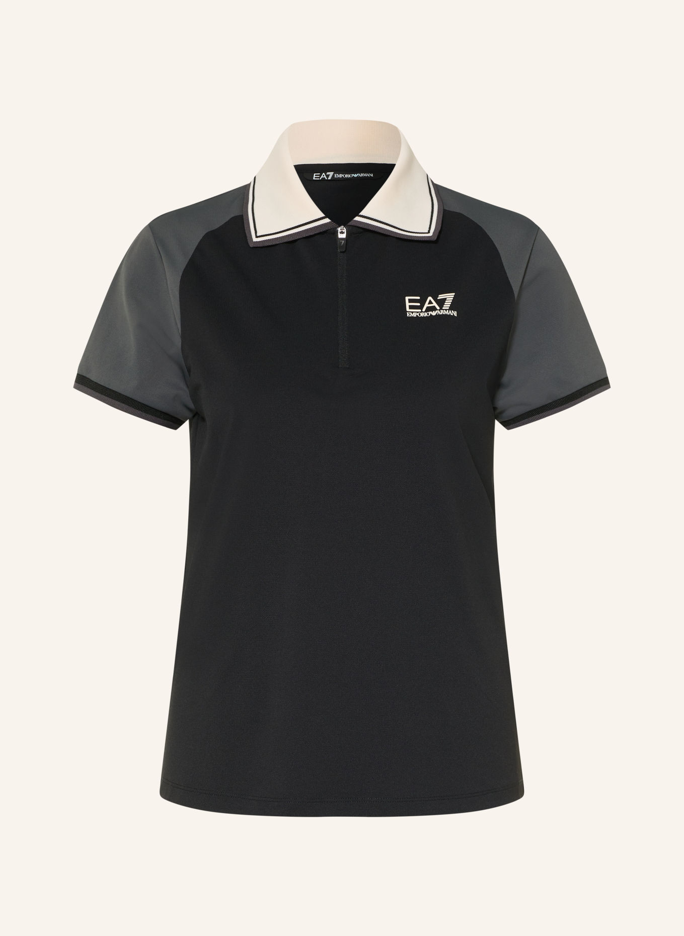 EA7 EMPORIO ARMANI Funktions-Poloshirt: SCHWARZ / DUNKELGRAU / WEISS
