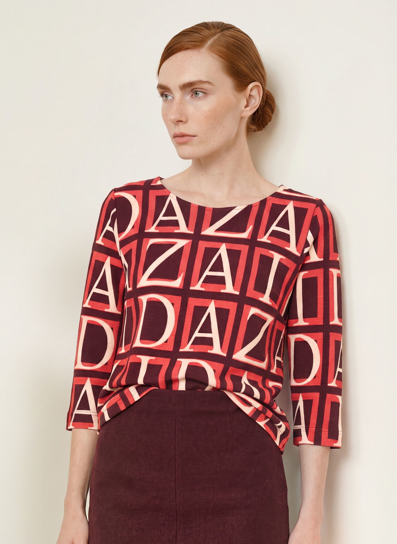 ZAÍDA Shirt with 3/4 sleeves: PINK / DARK PURPLE
