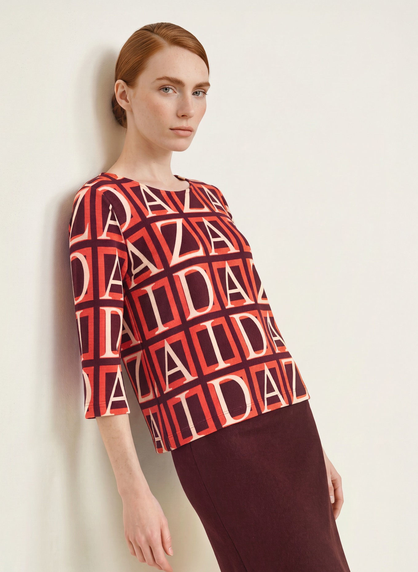 ZAÍDA Shirt with 3/4 sleeves: PINK / DARK PURPLE