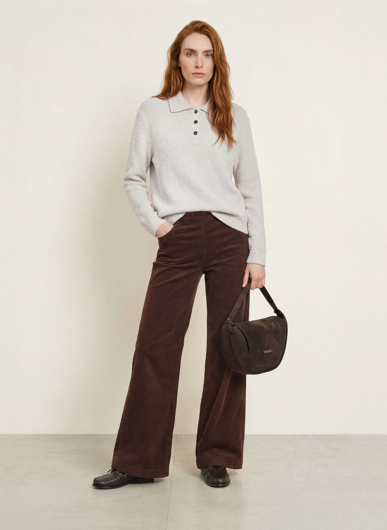 Marc O'Polo Gebreid poloshirt: CRÈME
